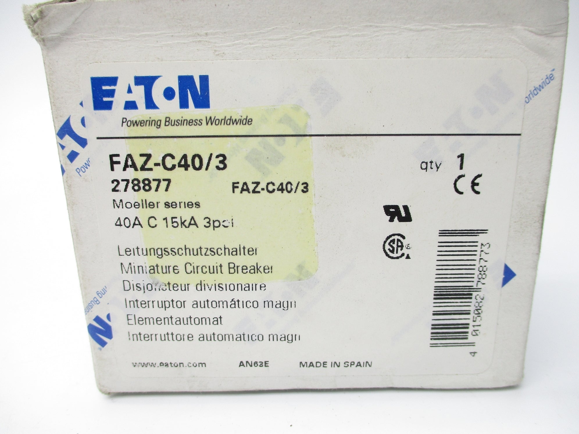 EATON FAZ-C40/3 40A 277VAC NSMP