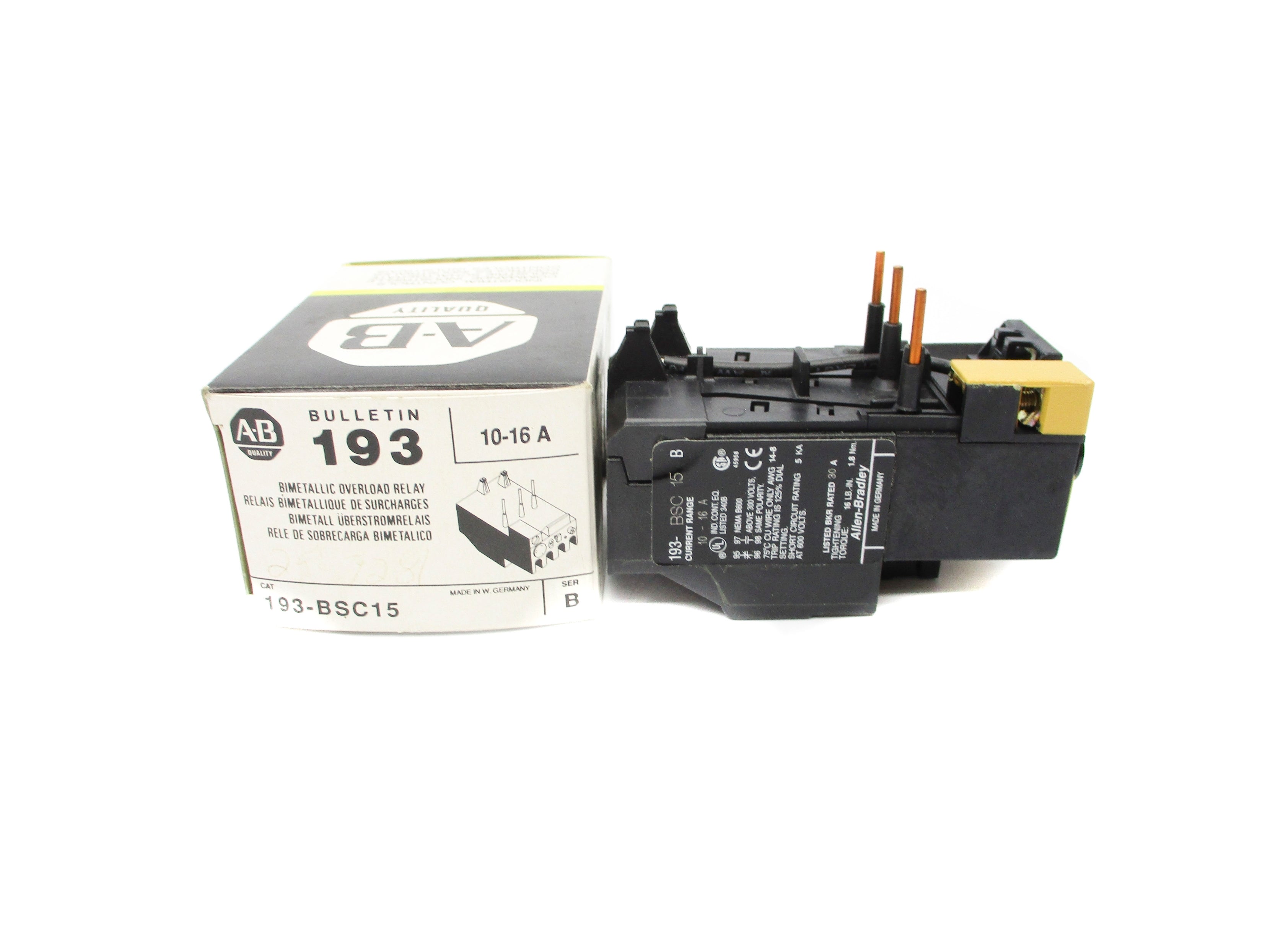 ALLEN BRADLEY 193-BSB15 SER. B 10-16A (BK/YL) NSMP