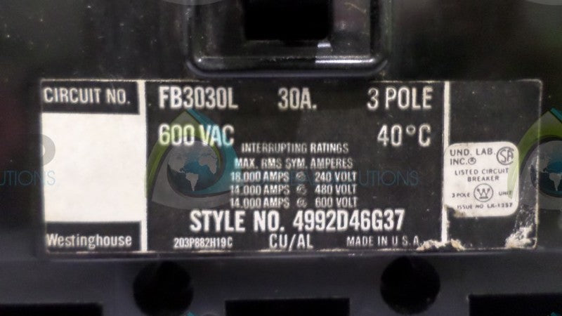 WESTINGHOUSE FB3030L CIRCUIT BREAKER *NEW NO BOX*