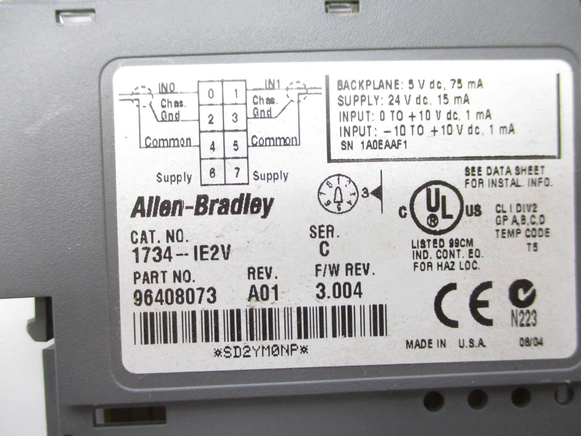 ALLEN BRADLEY 1734-IE2V SER. C F/W 3.004 UNMP