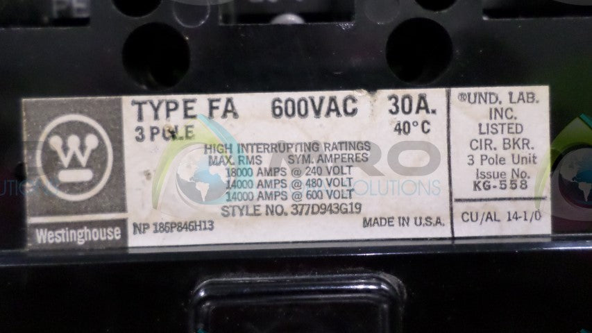 WESTINGHOUSE FA330 CIRCUIT BREAKER *NEW NO BOX*