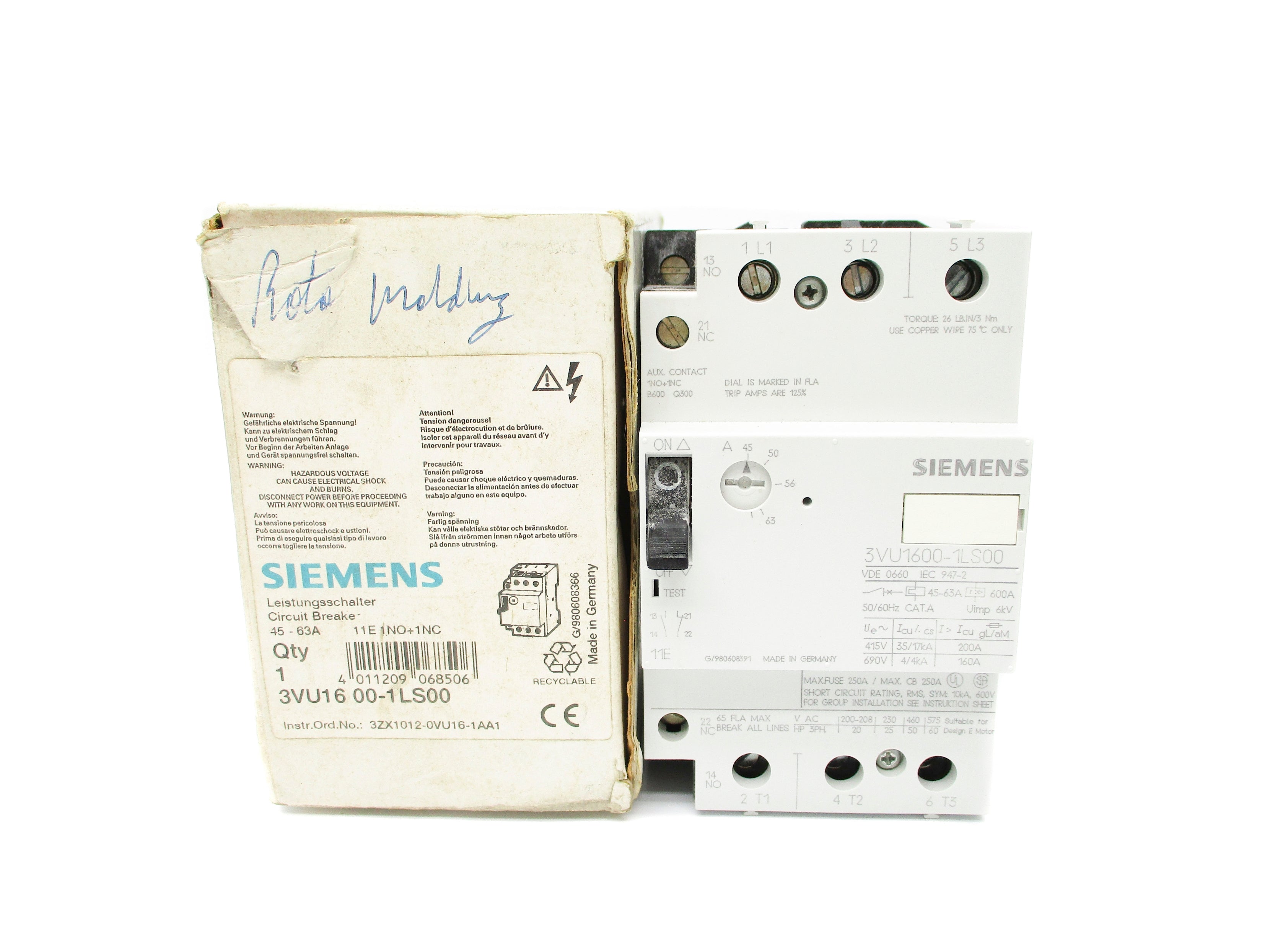 SIEMENS 3VU1600-1LS00 45-63A NSMP