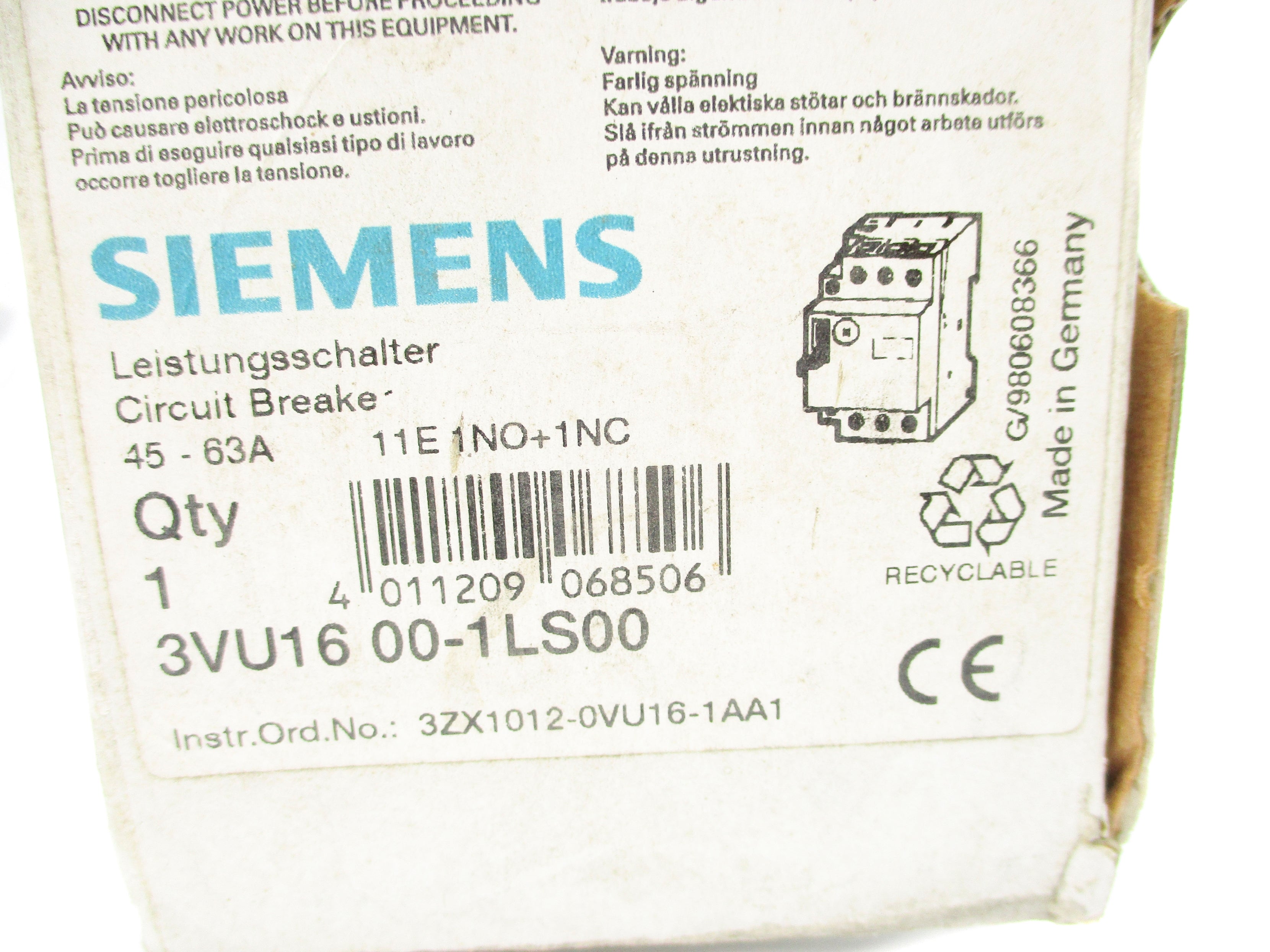 SIEMENS 3VU1600-1LS00 45-63A NSMP