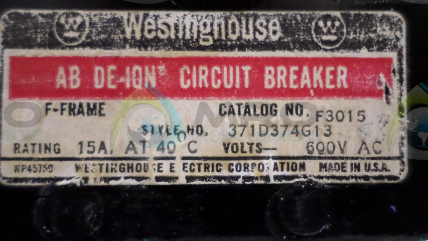 WESTINGHOUSE F3015 CIRCUIT BREAKER *USED*
