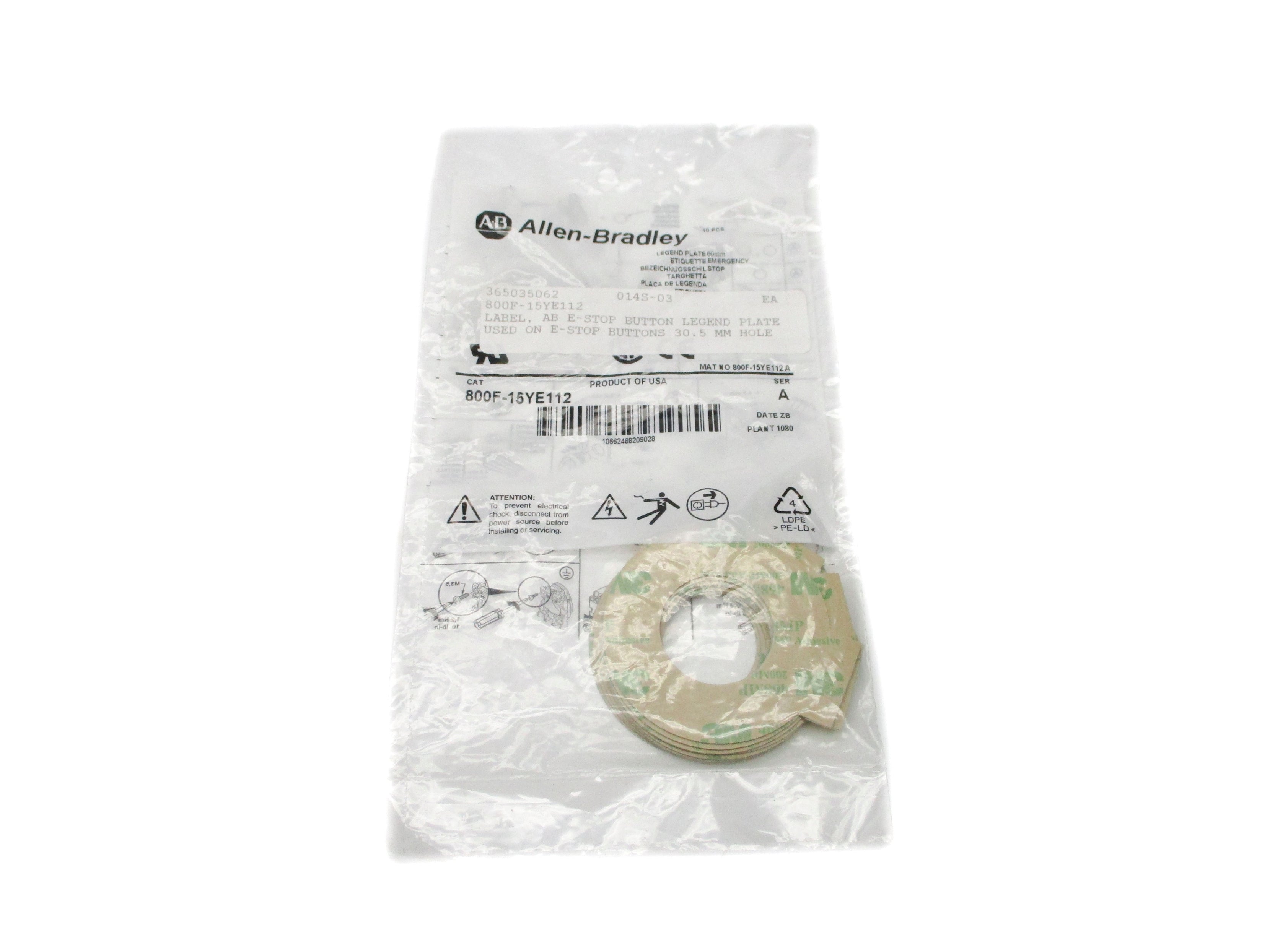 ALLEN BRADLEY 800F-15YE112 SER. A (PKG OF 10) NSMP