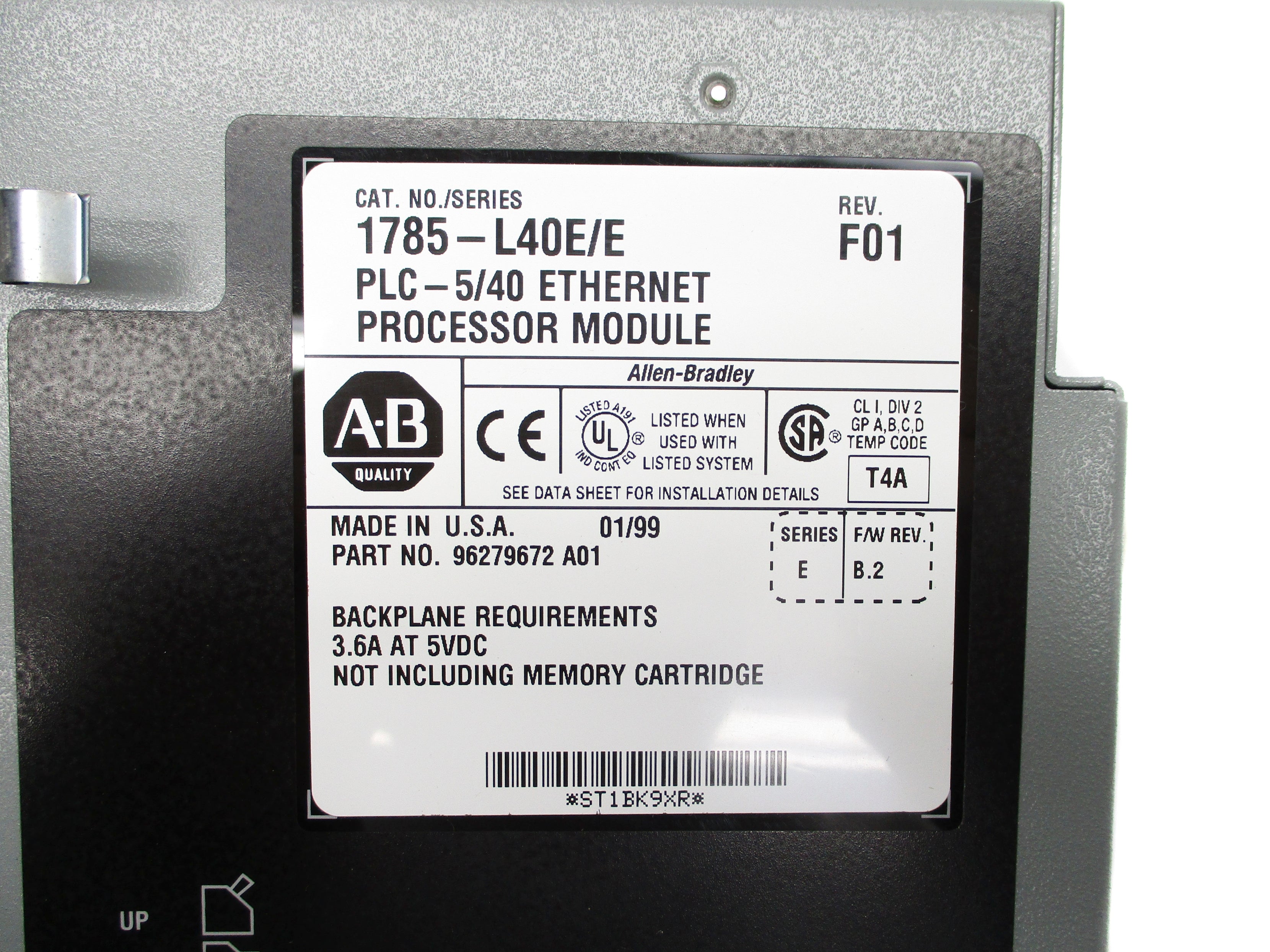 ALLEN BRADLEY 1785-L40E SER. E F/W B.2 (NO KEY) UNMP