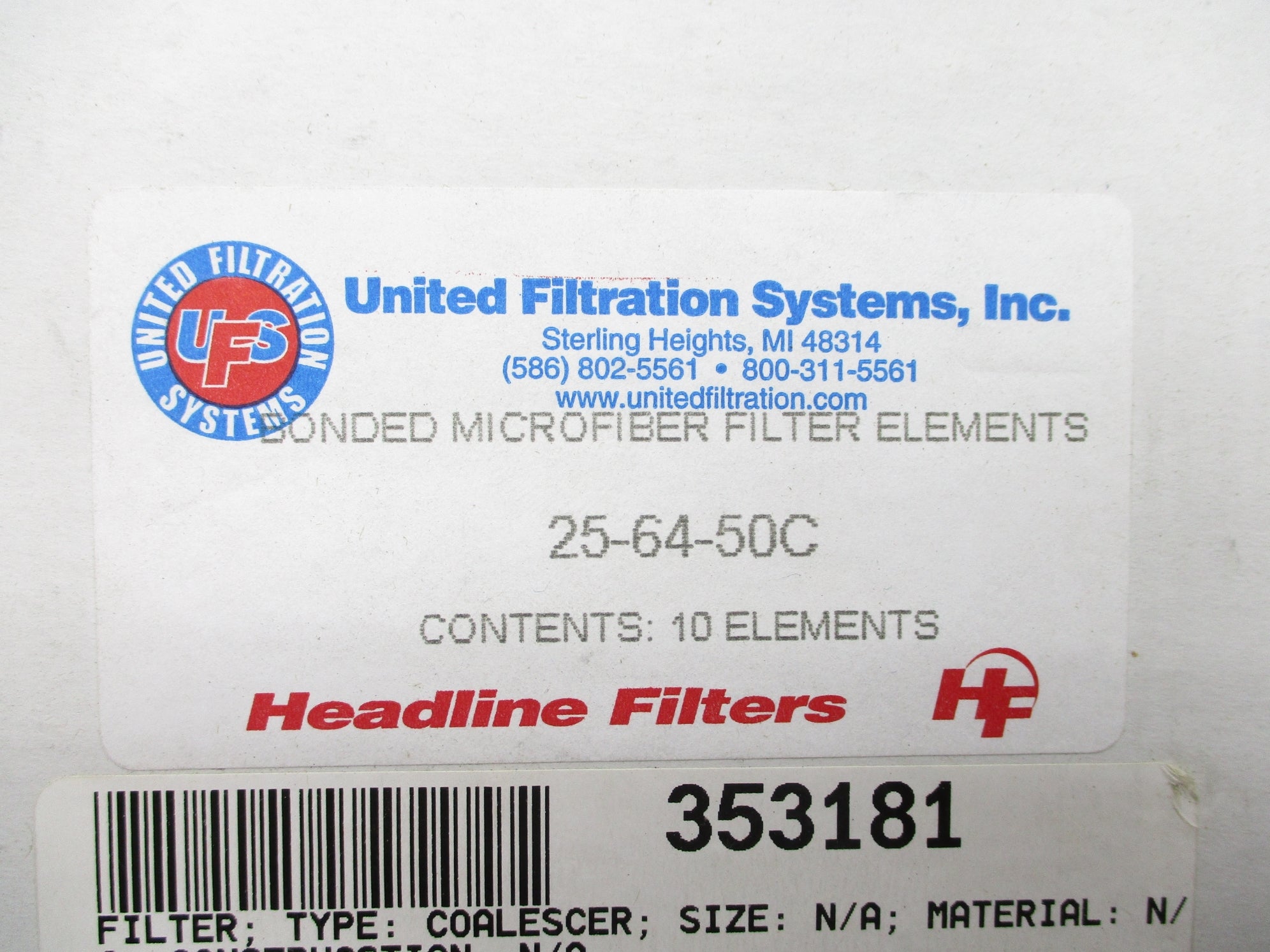 UNITED FILTRATION SYSTEMS 25-64-50C (PKG OF 10) NSMP