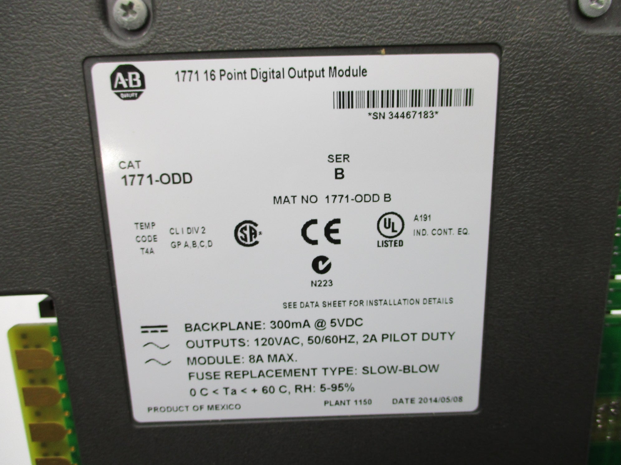 ALLEN BRADLEY 1771-ODD SER. B 120VAC 8A UNMP