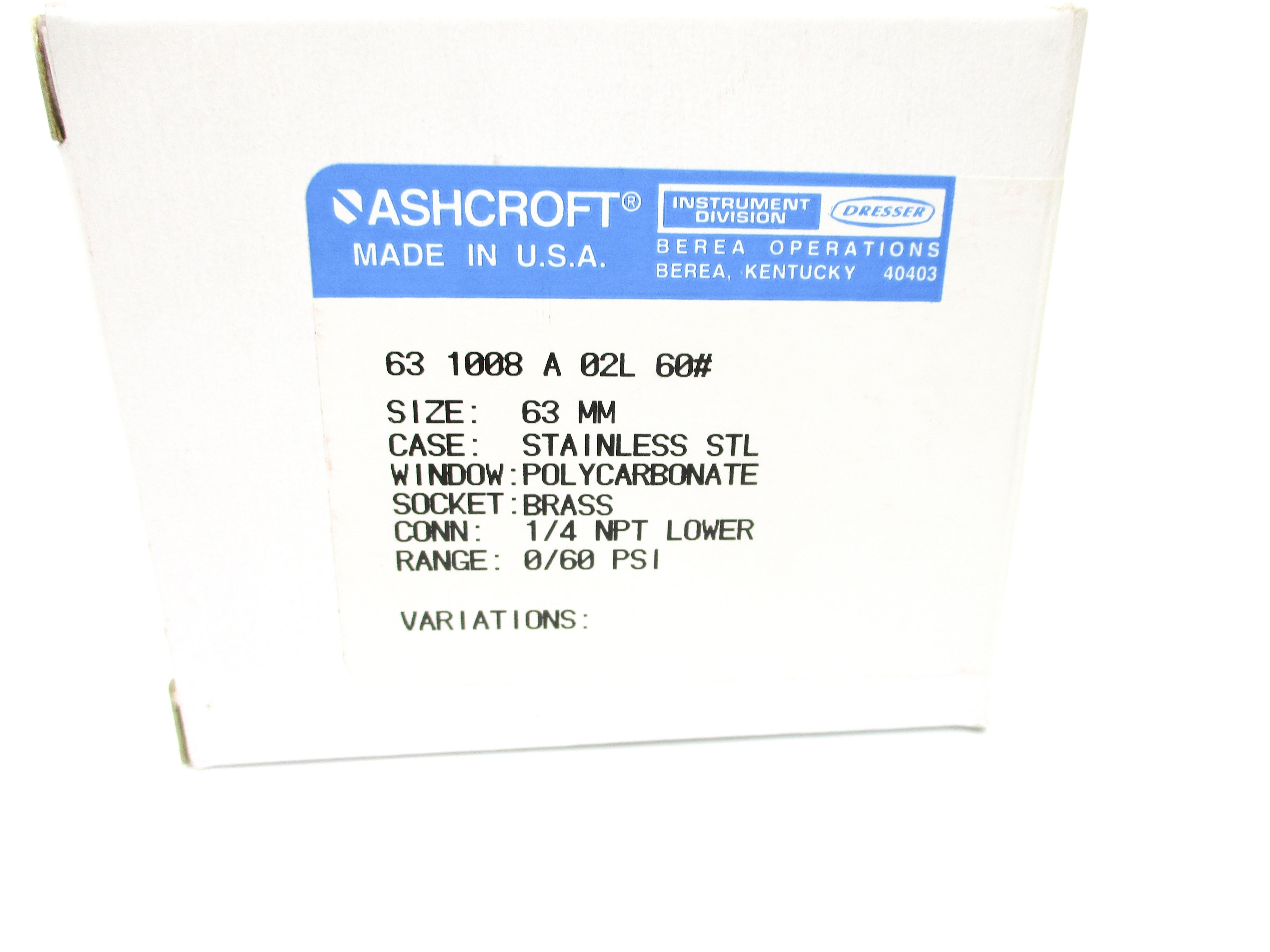 ASHCROFT 631008A02L60# 60PSI NSMP