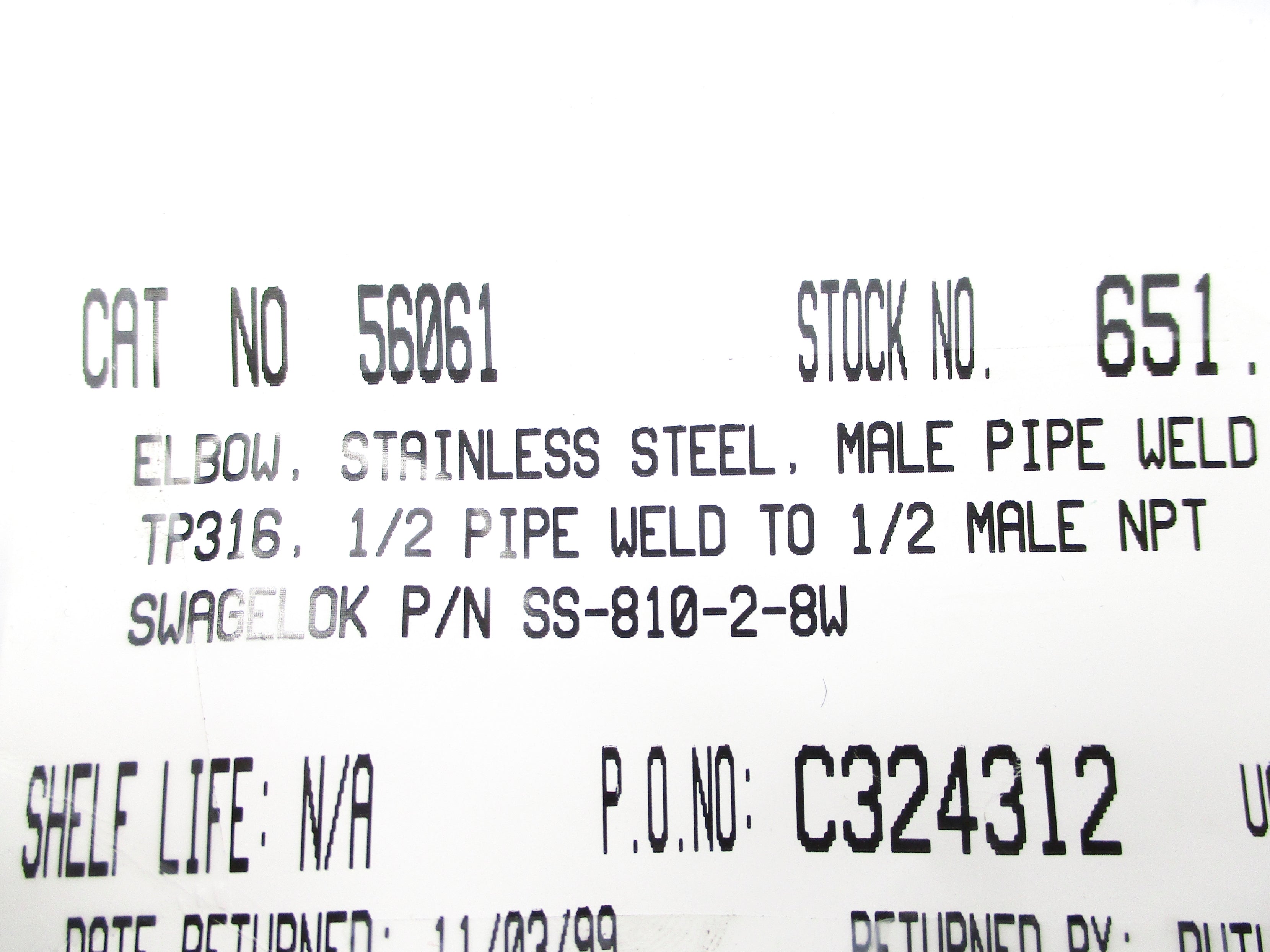 SWAGELOK SS-810-2-8W NSNP