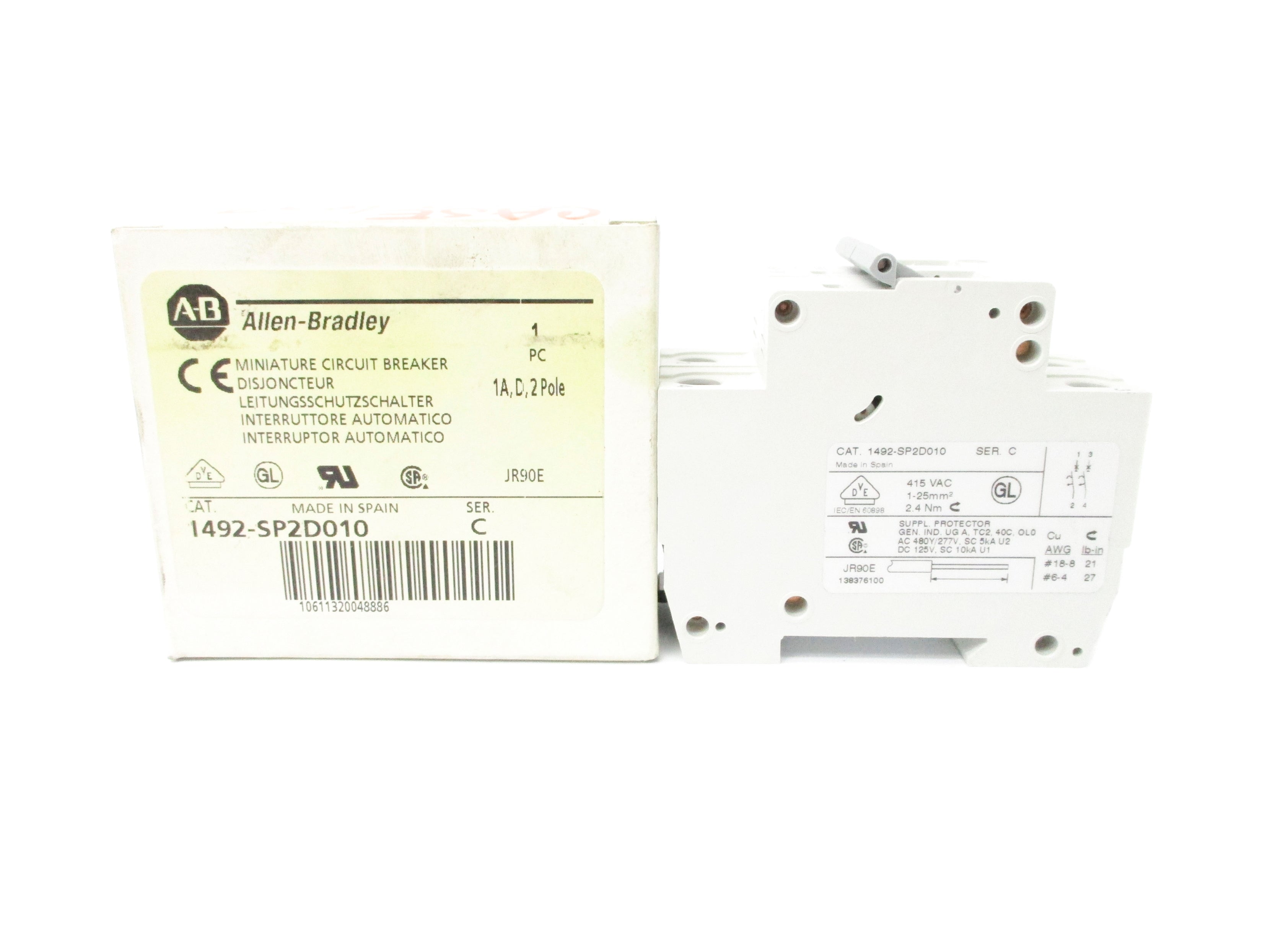 ALLEN BRADLEY 1492-SP2D010 SER. C 1A 415VAC (WH) NSMP