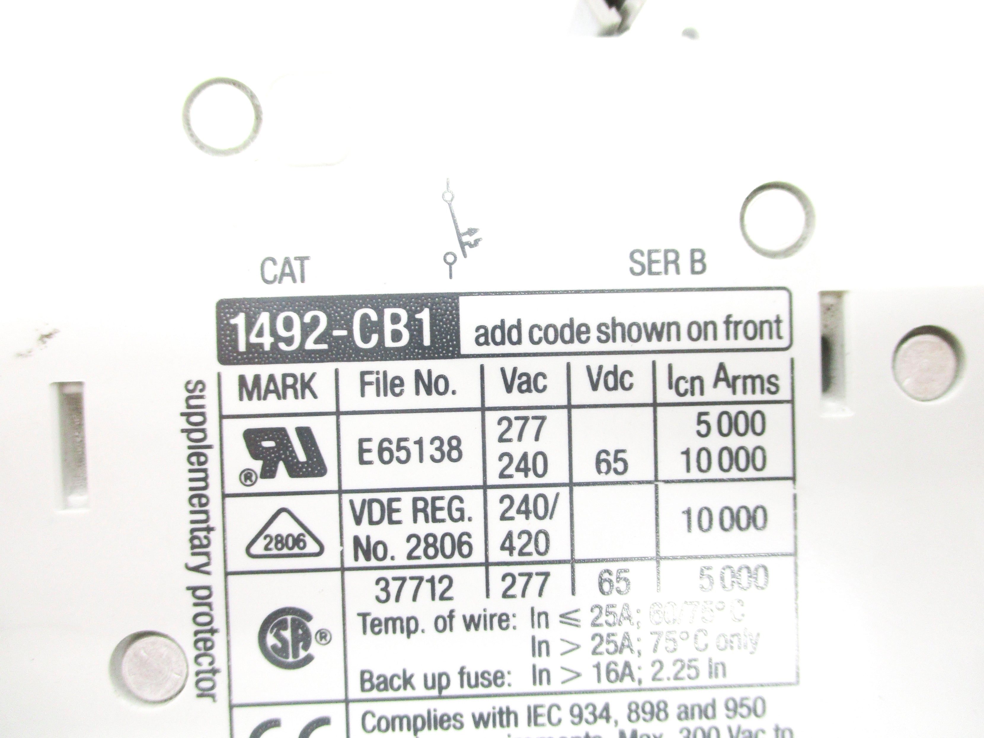 ALLEN BRADLEY 1492-CB1G020 SER. B 2A 277VAC NSNP