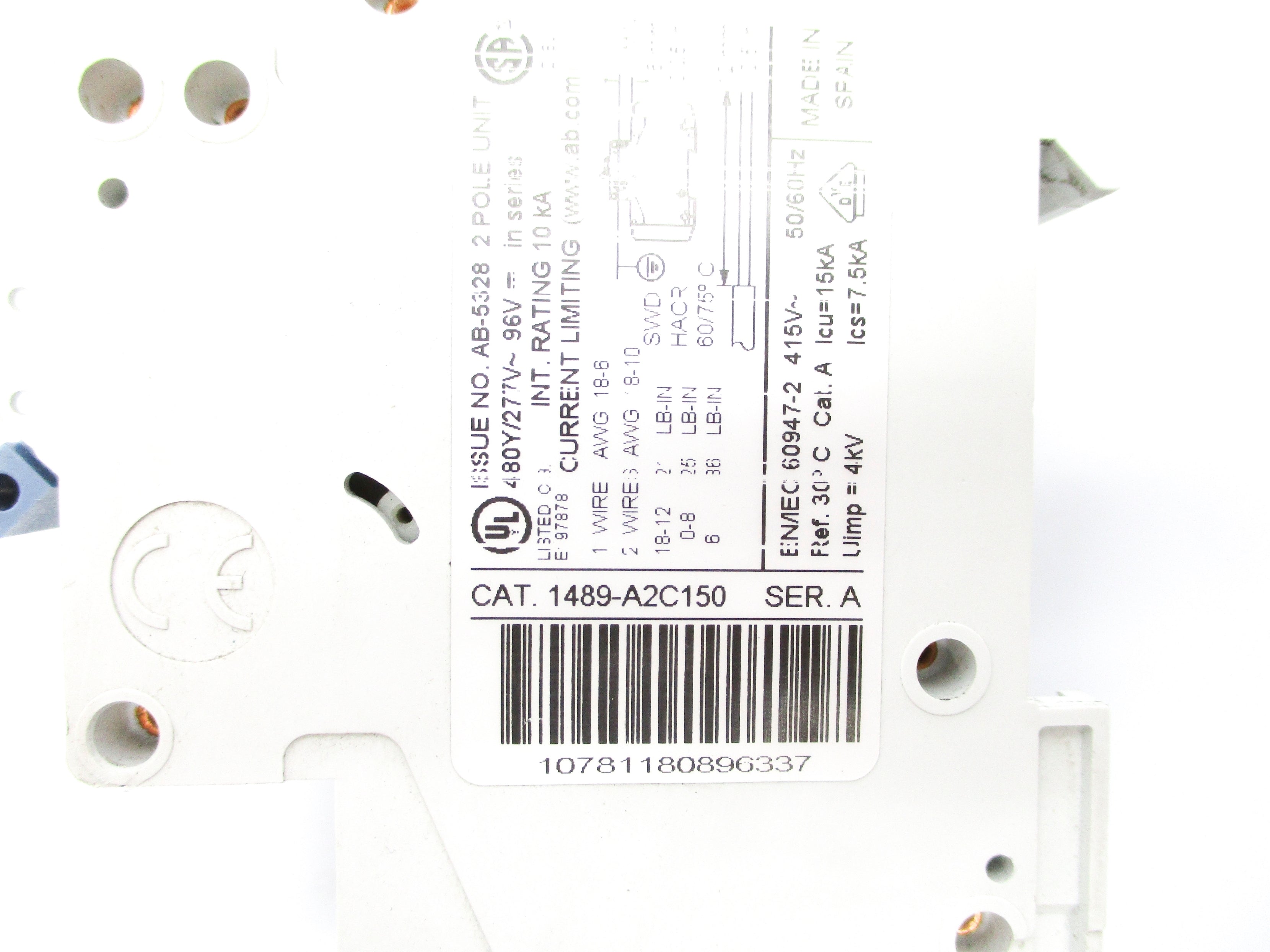 ALLEN BRADLEY 1489-A2C150 SER. A 15A 277VAC NSNP