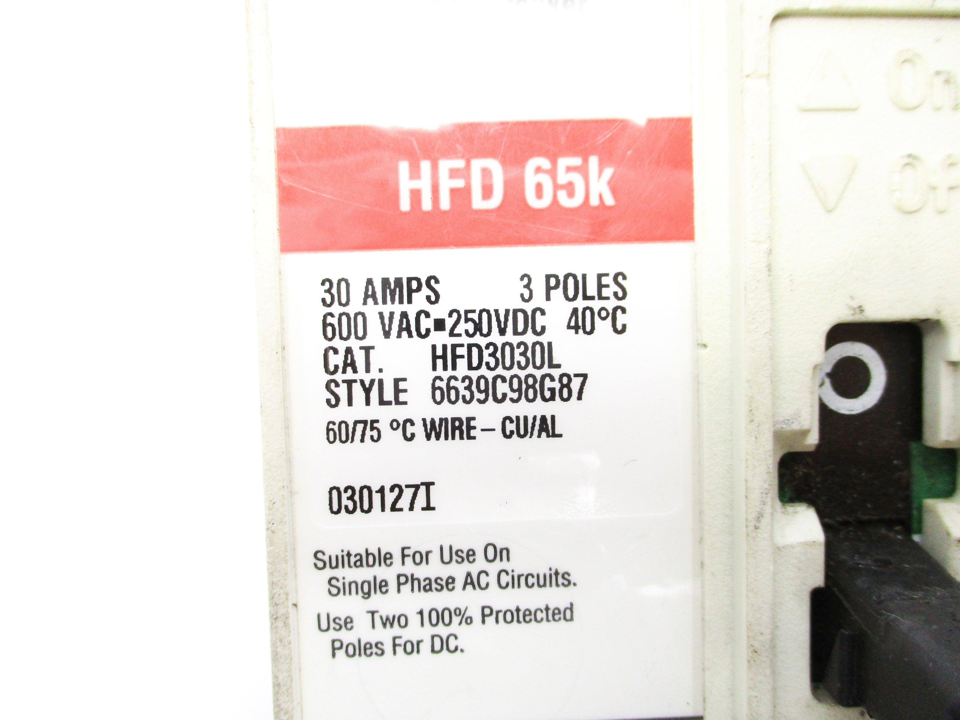 CUTLER HAMMER HFD3030L 30A 600VAC UNMP