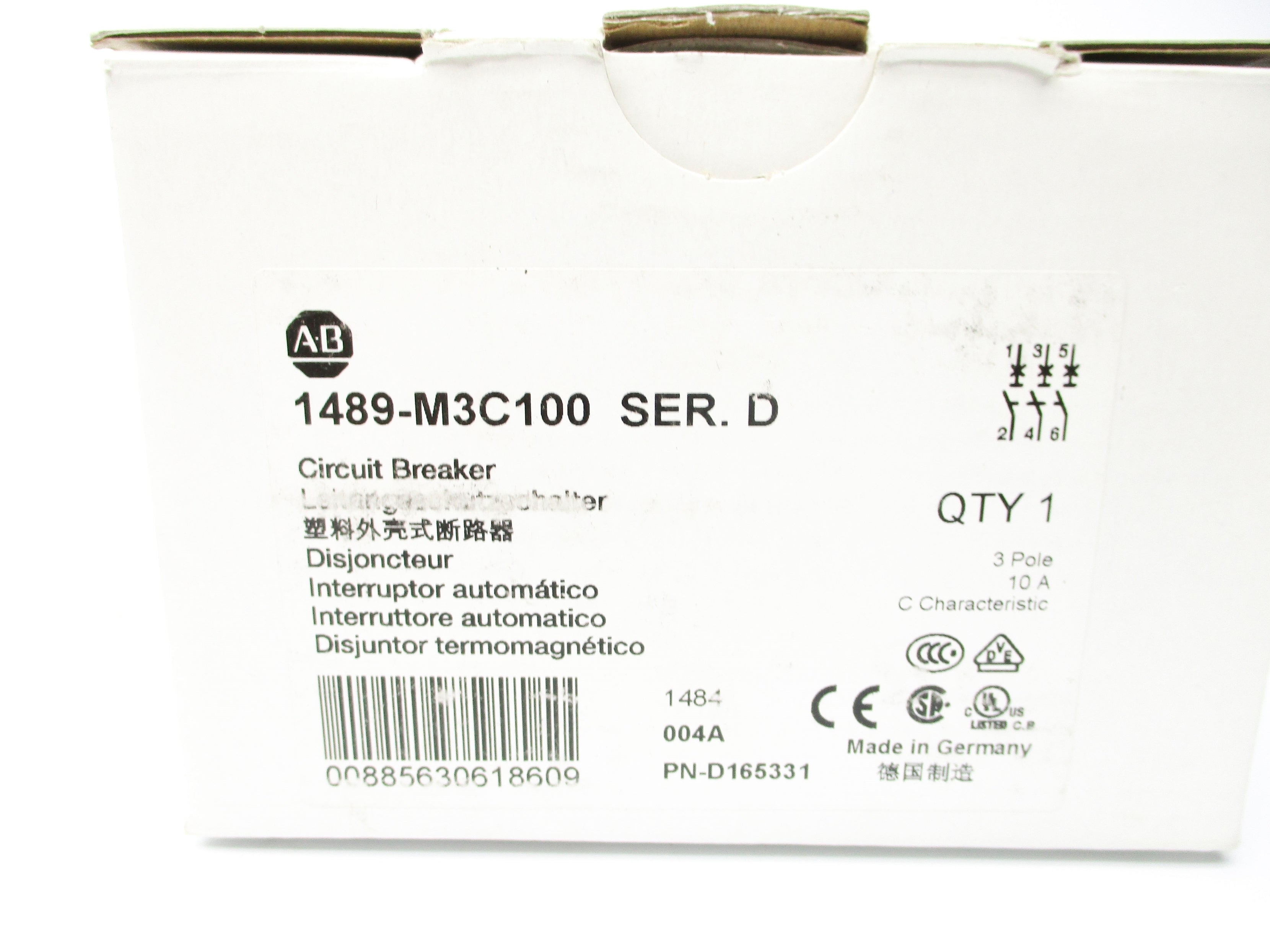 ALLEN BRADLEY 1489-M3C100 SER. D 10A 277V (WH) NSMP
