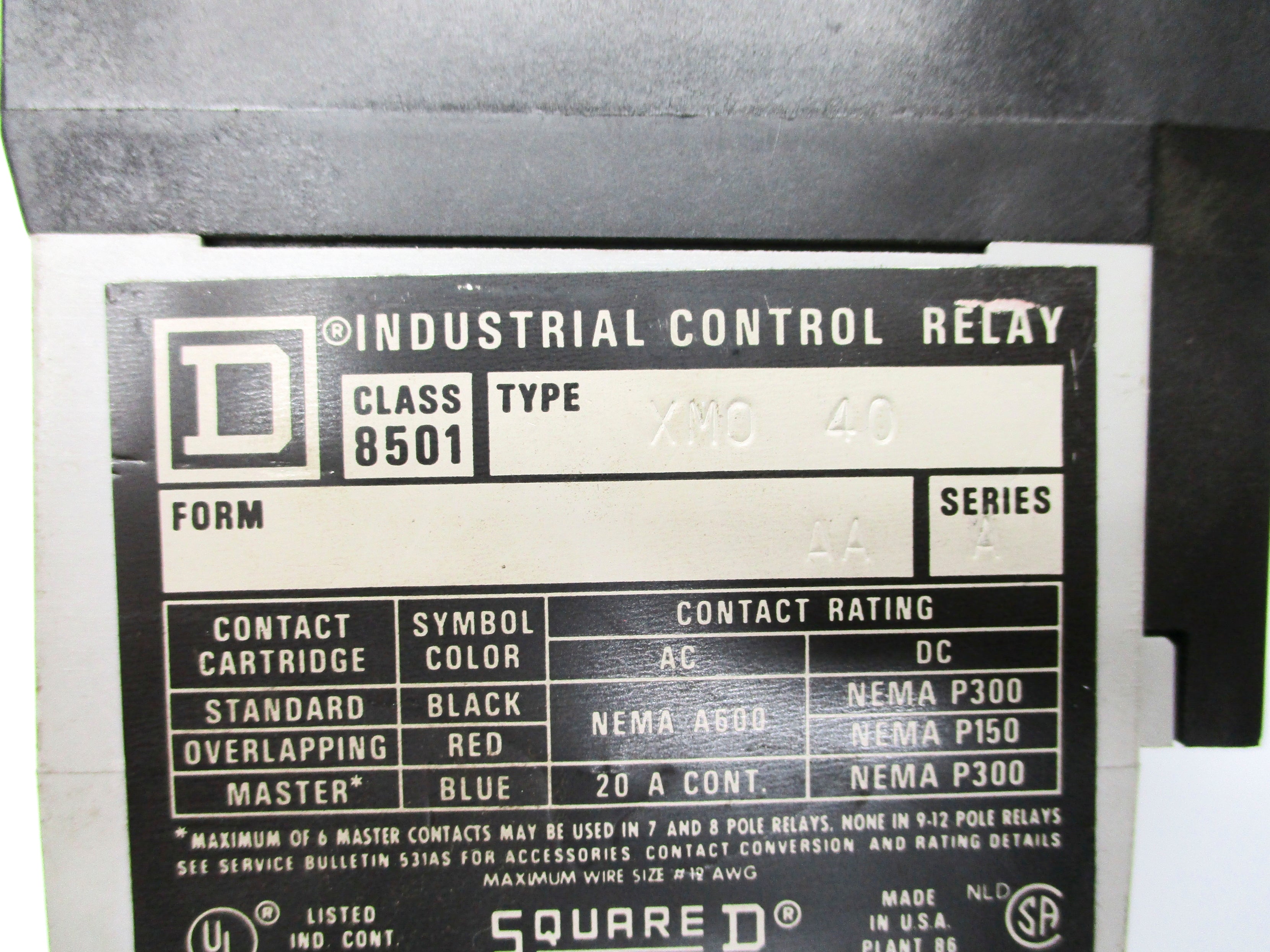 SQUARE D 8501XMO40V02 SER. A UNMP