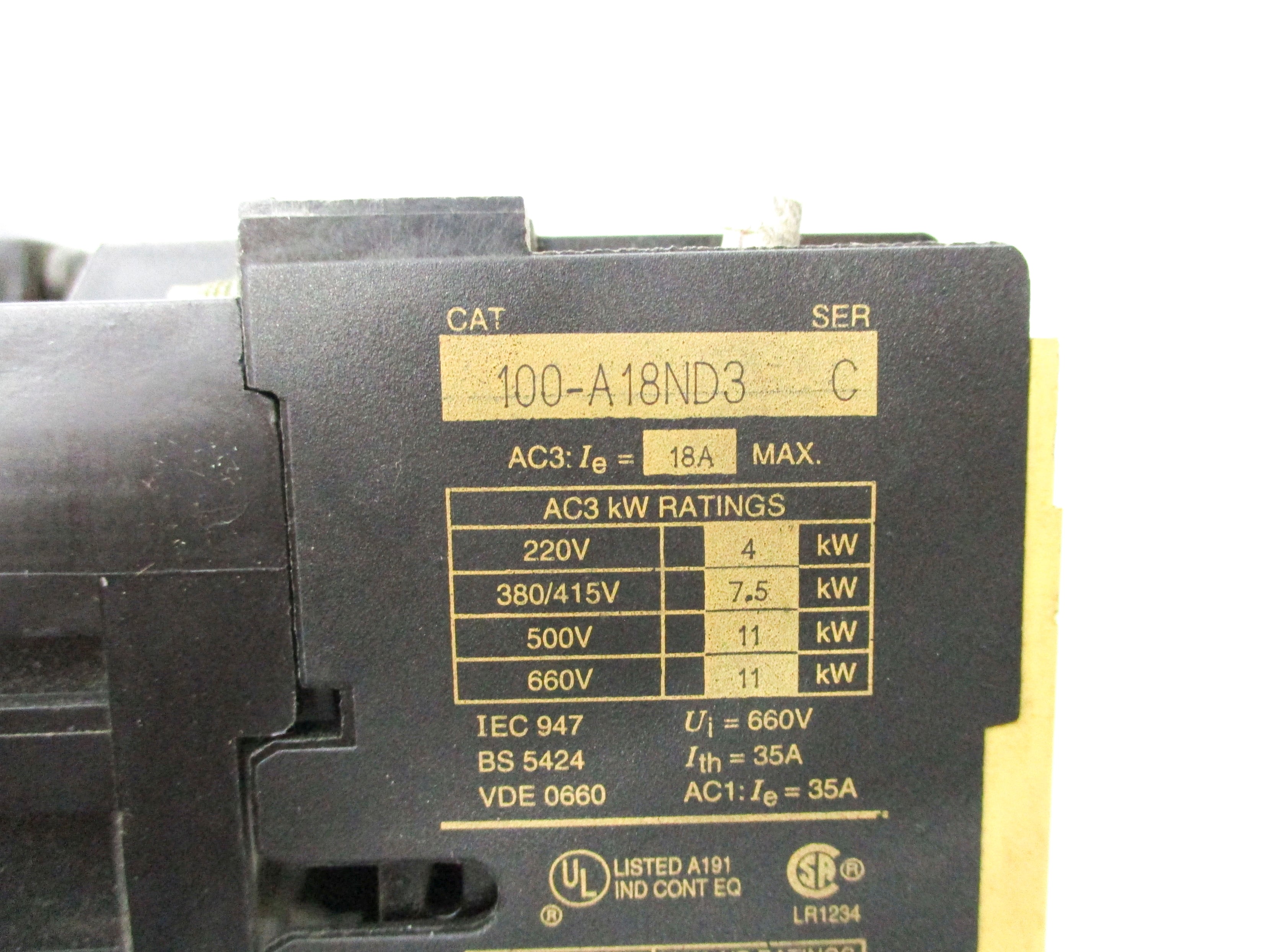 ALLEN BRADLEY 100-A18ND3 SER. C 110/120V 35A UNMP