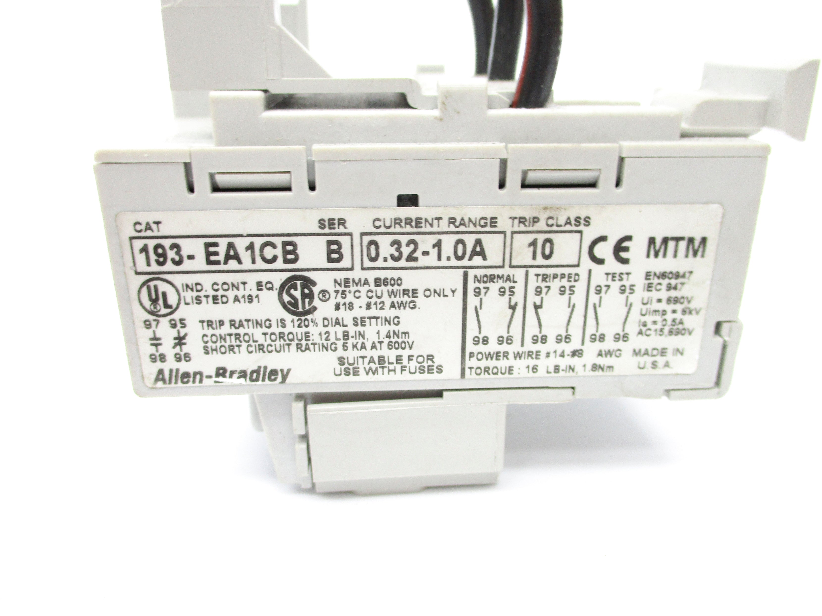 ALLEN BRADLEY 193-EA1CB SER. B 600V 0.32-1.0A UNMP