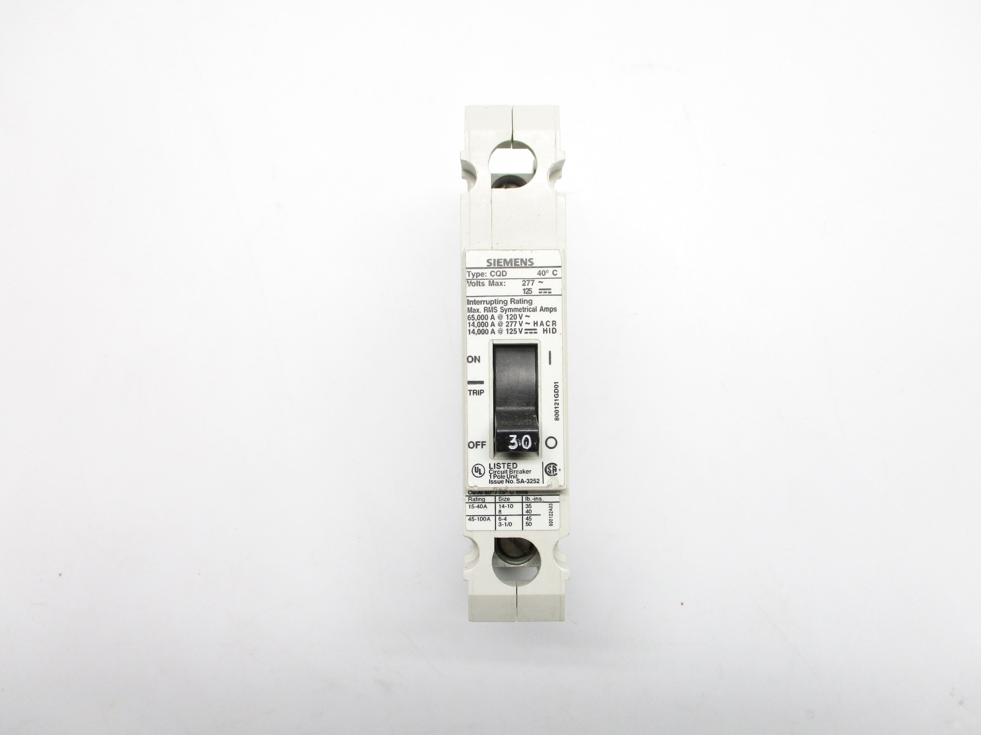 SIEMENS CQD130 30A 277V UNMP