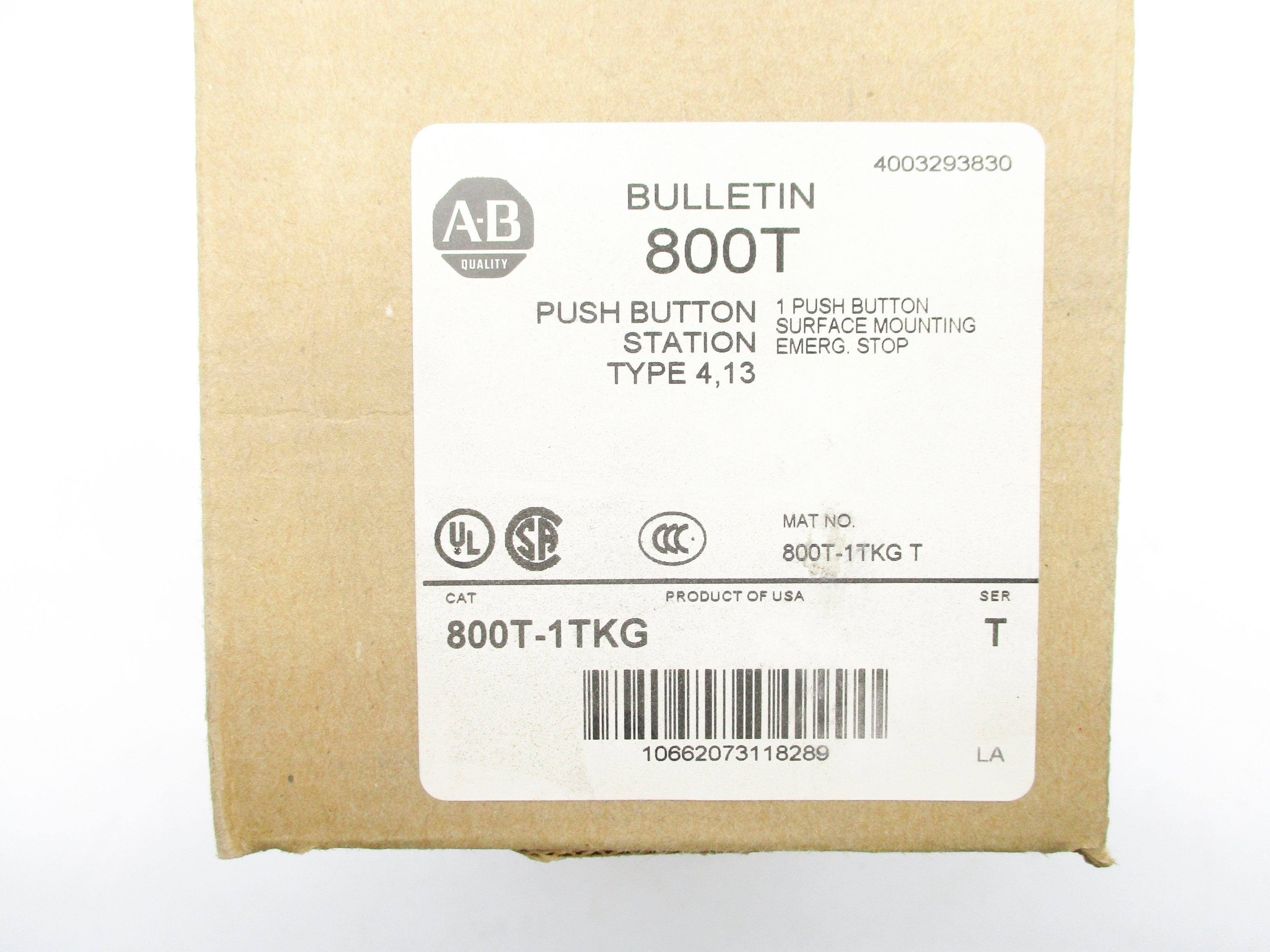 ALLEN BRADLEY 800T-1TKG SER. T (BR/WH) NSMP