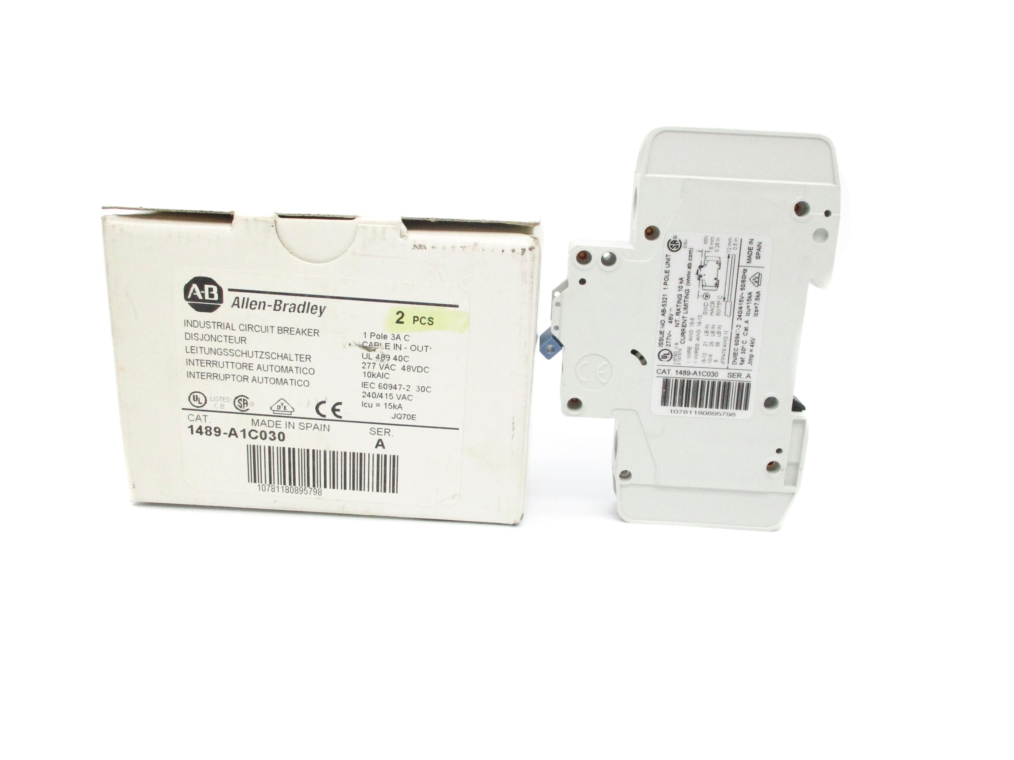 ALLEN BRADLEY 1489-A1C030 SER. A 277VAC 3A (PKG OF 2) NSMP