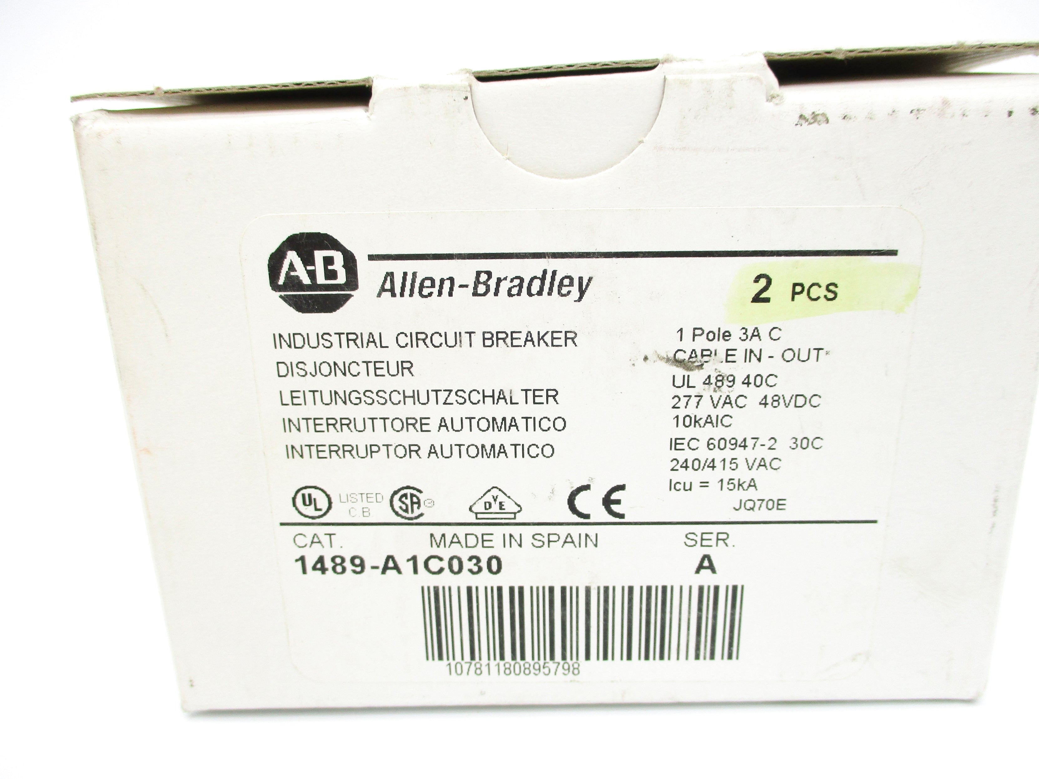 ALLEN BRADLEY 1489-A1C030 SER. A 277VAC 3A (PKG OF 2) NSMP