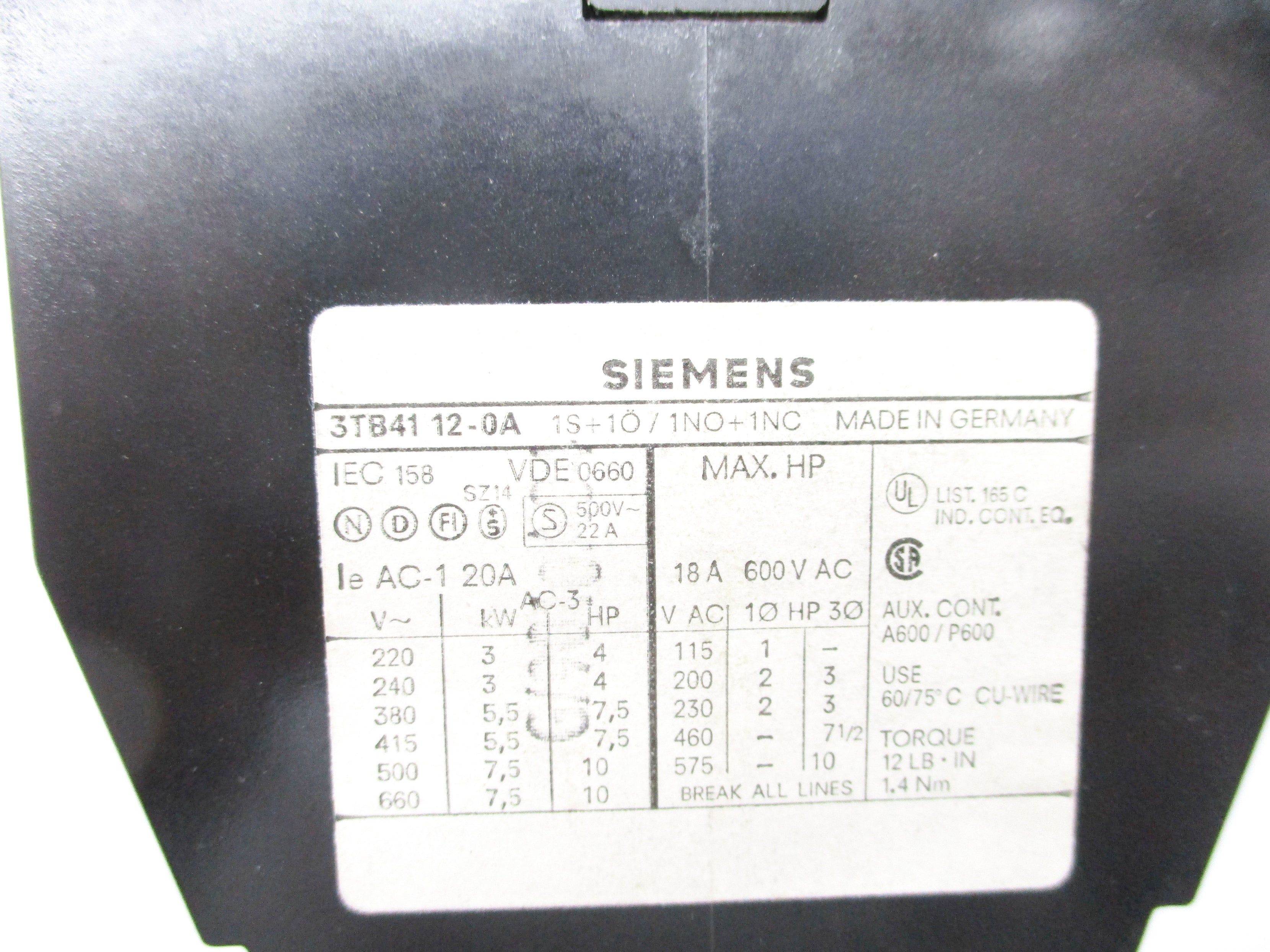 SIEMENS 3TB4112-0A 110/120V NSNP