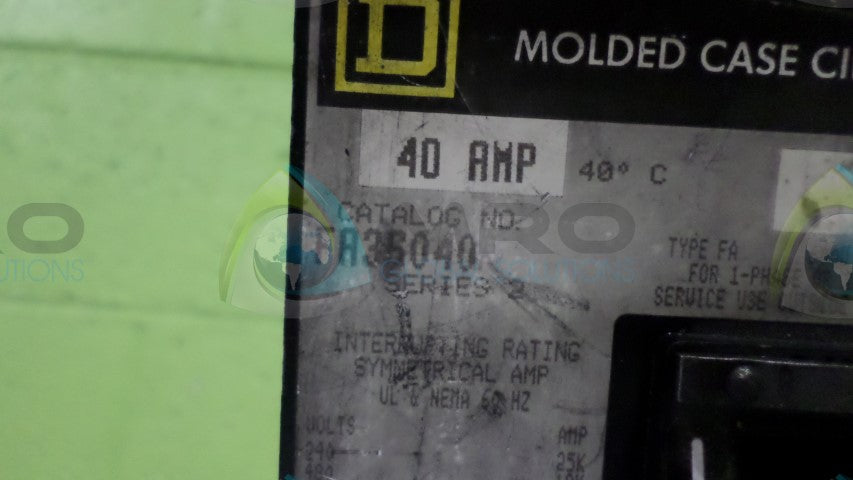 SQUARE D FA36040 CIRCUIT BREAKER *USED*