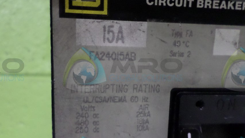 SQUARE D FA24015AB CIRCUIT BREAKER *USED*