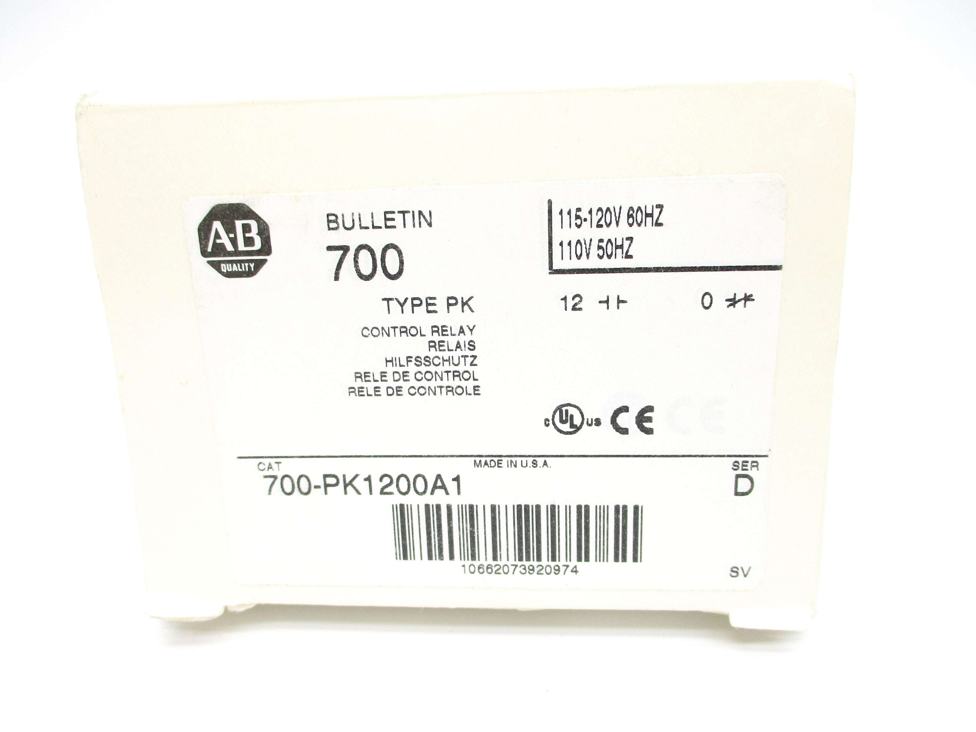 ALLEN BRADLEY 700-PK1200A1 SER. D 110/120V (WH) NSMP