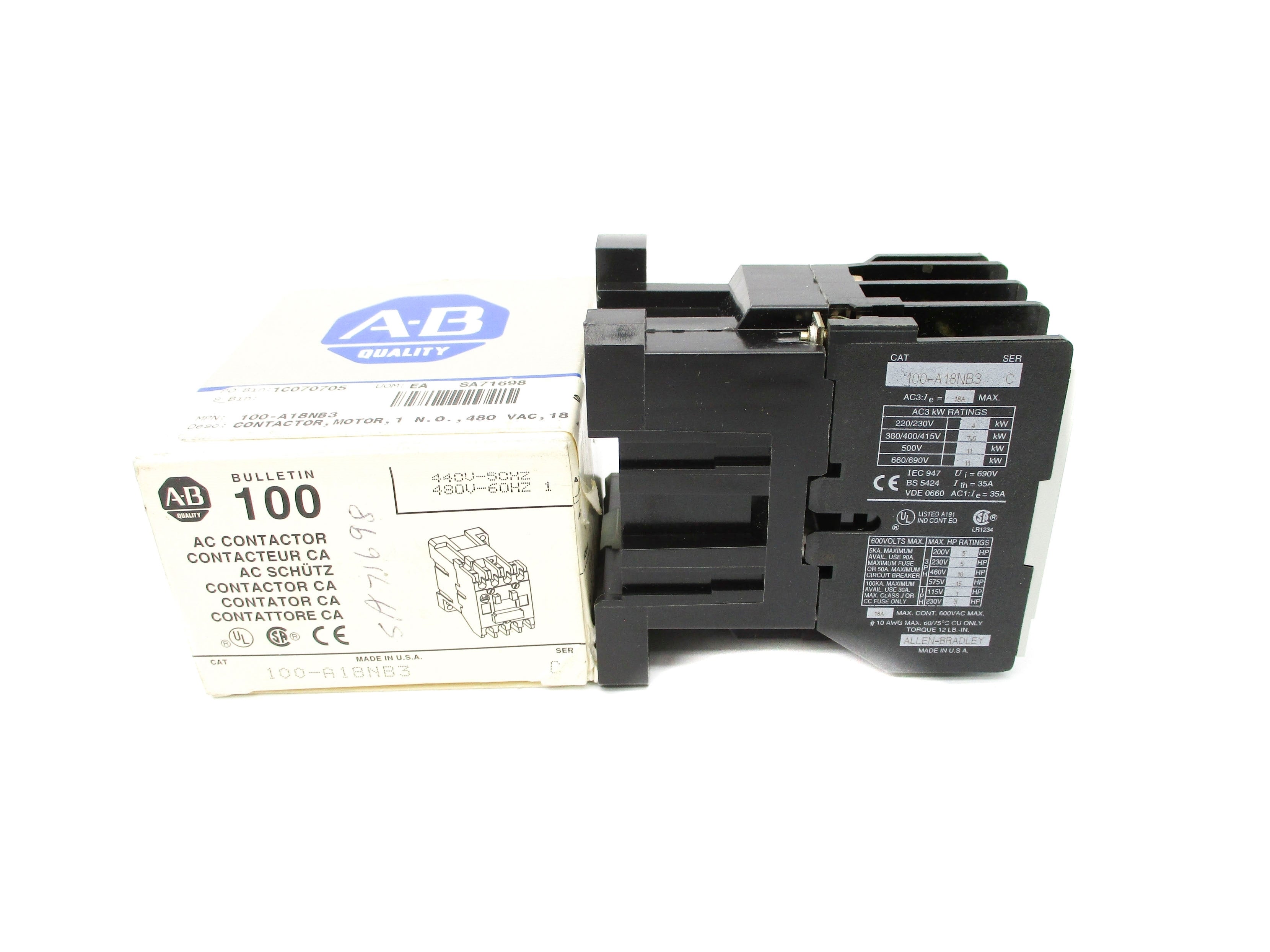 ALLEN BRADLEY 100-A18NB3 SER. C 440/480V (GY/BL) NSMP