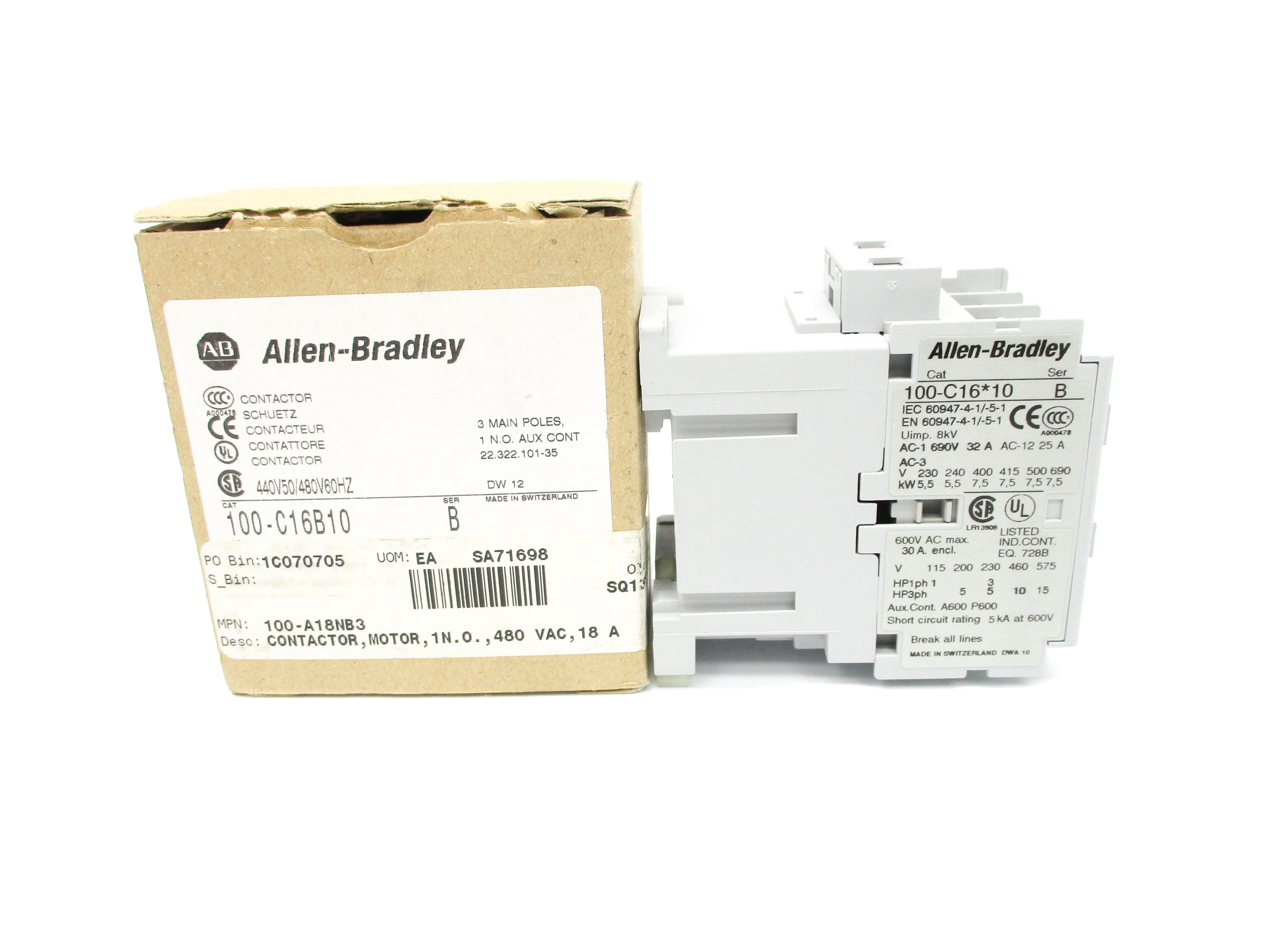 ALLEN BRADLEY 100-C16B10 SER. B 440/480V (BR/WH) NSMP