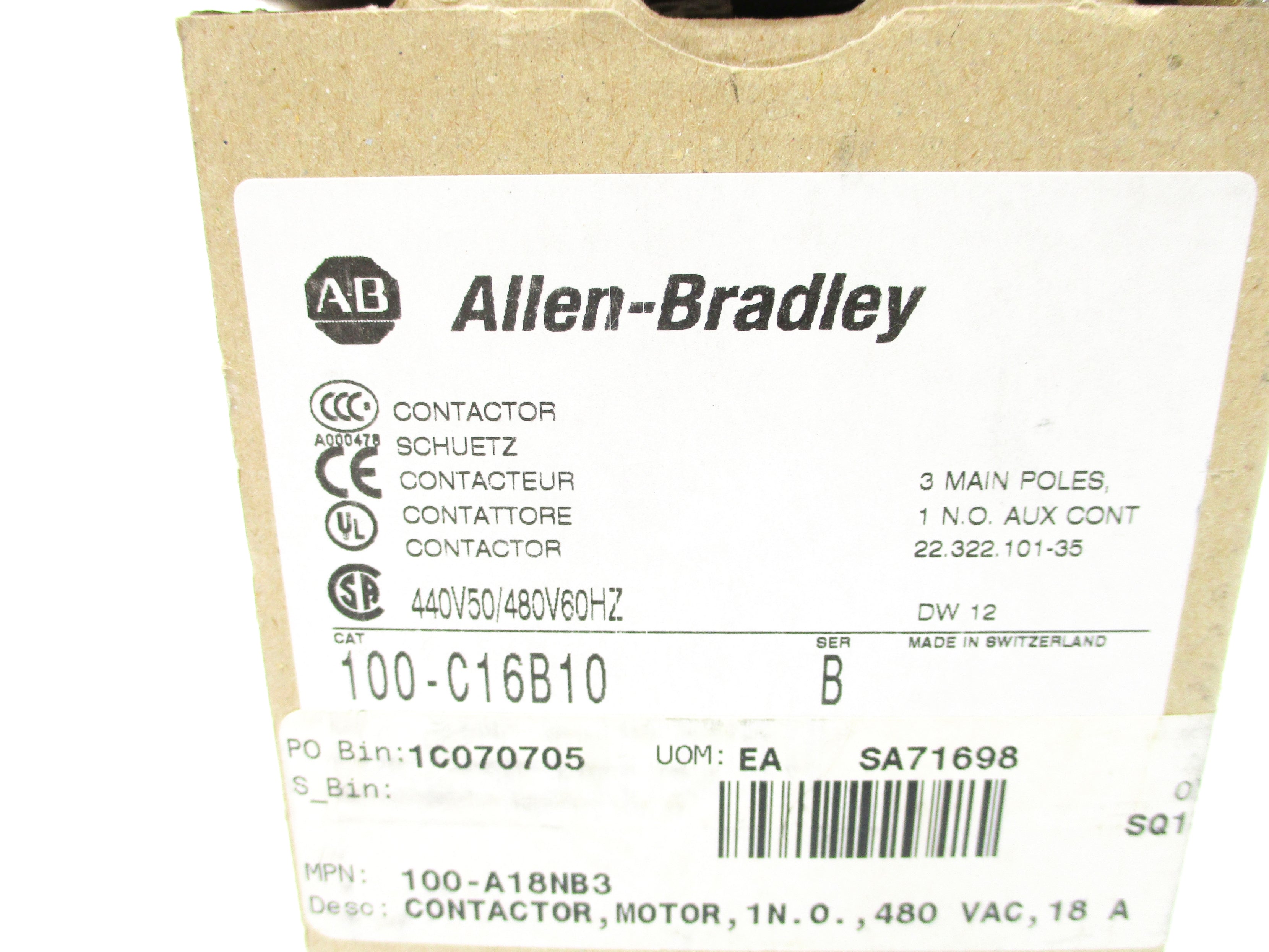 ALLEN BRADLEY 100-C16B10 SER. B 440/480V (BR/WH) NSMP