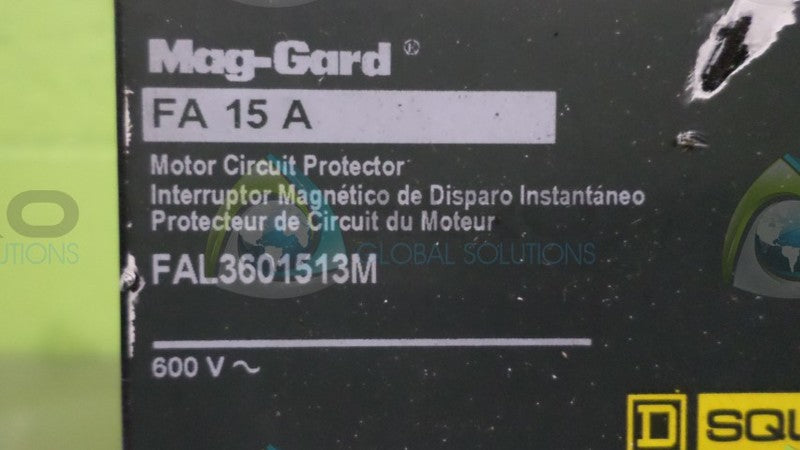 SQUARE D FAL3601513M CIRCUIT BREAKER 15A (GREEN) *USED*