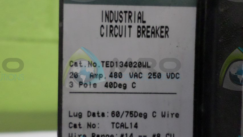GENERAL ELECTRIC TED134020WL CIRCUIT BREAKER *USED*