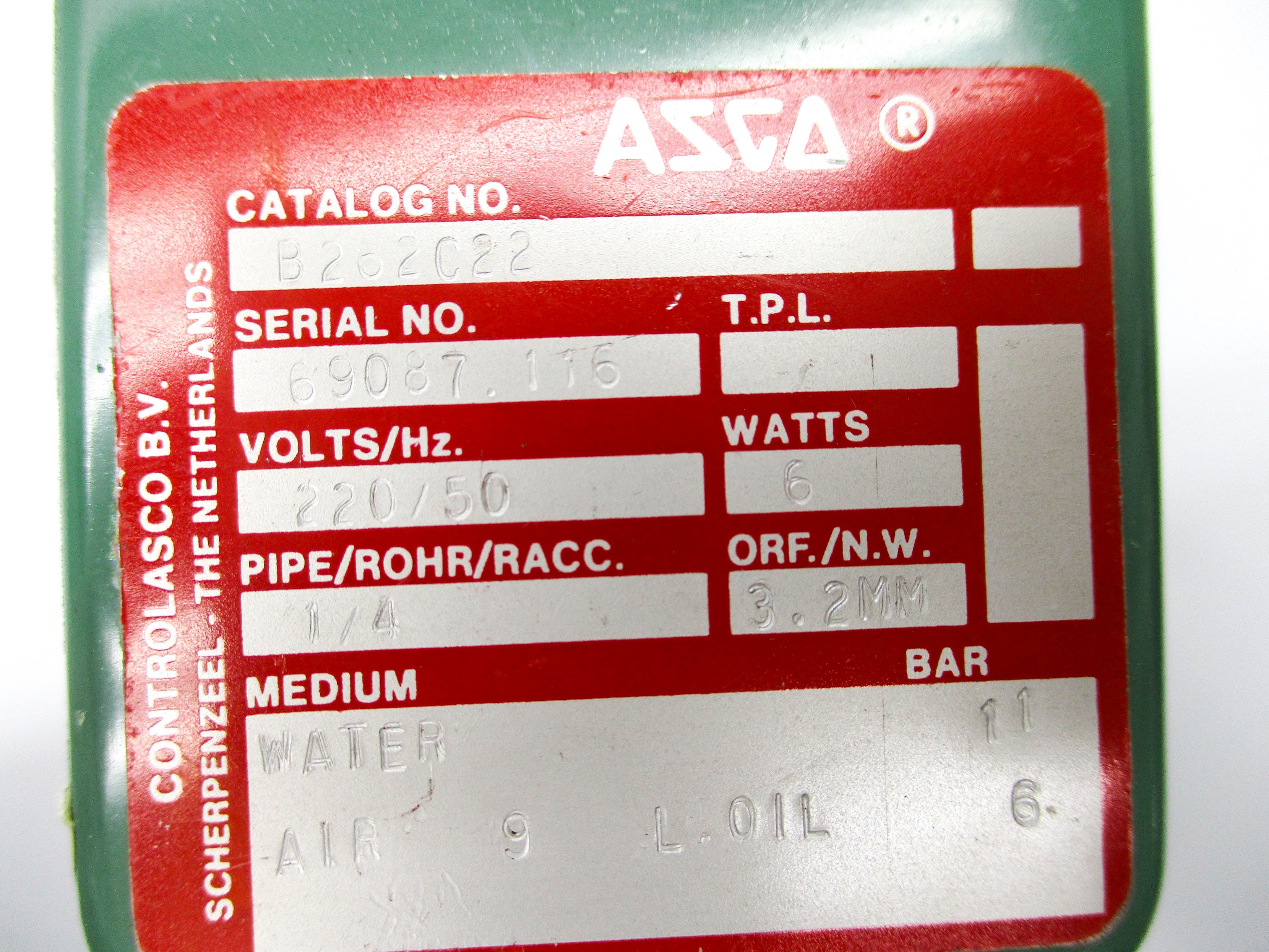 ASCO B262C22 220V 1/4" UNMP