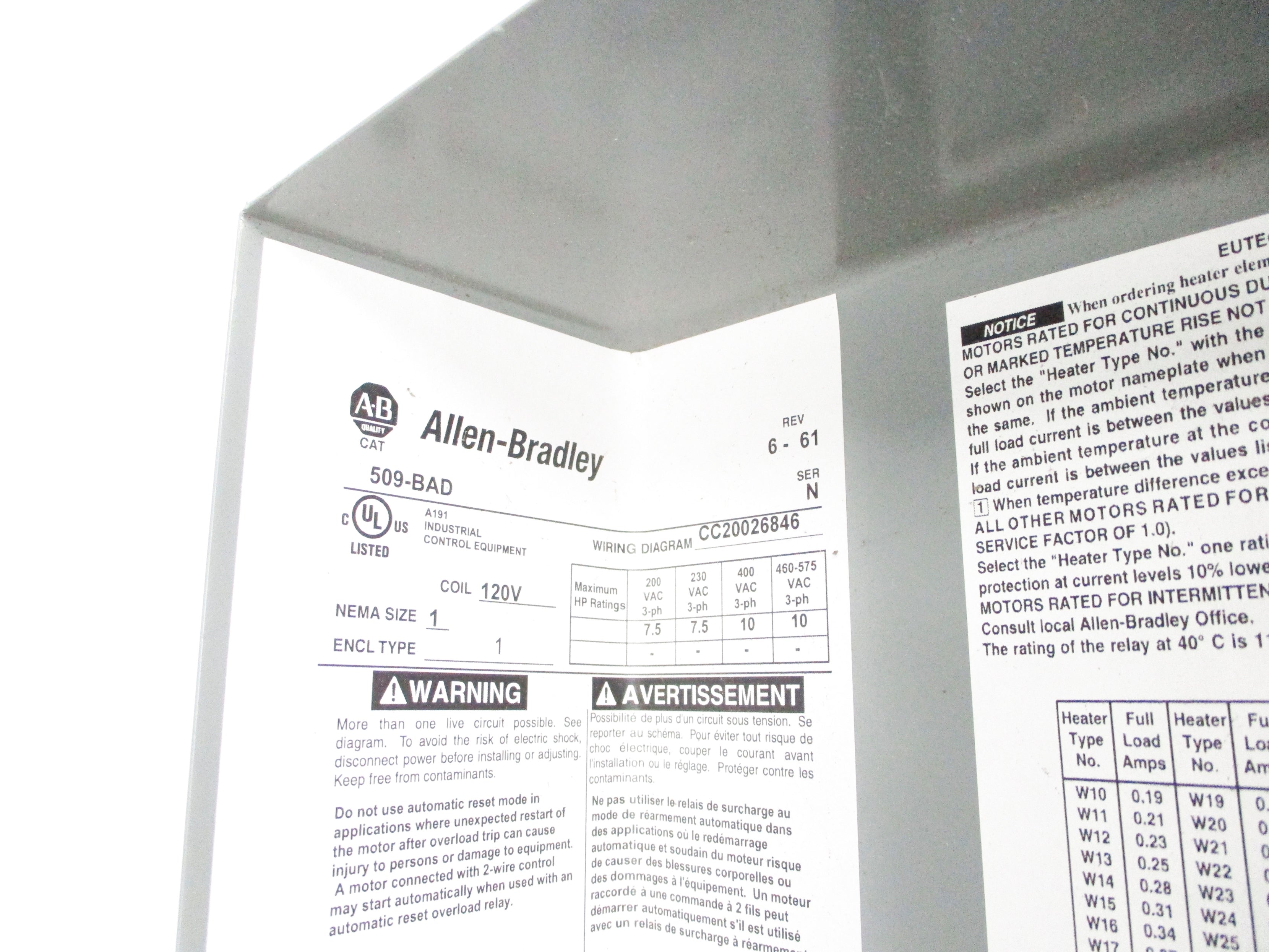 ALLEN BRADLEY 509-BAD SER. N NSNP