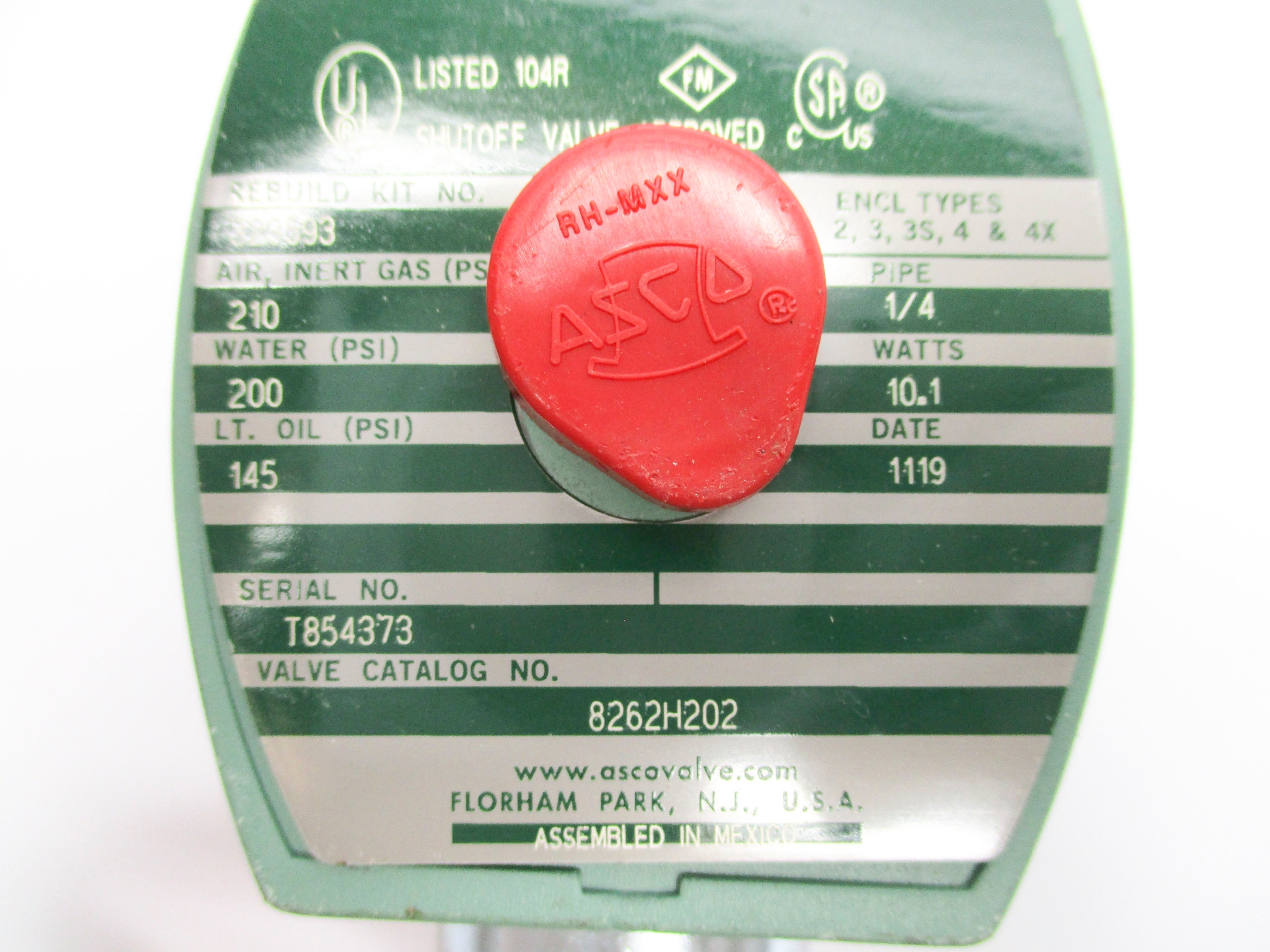 ASCO 8262H202 120/60 110/50 210PSI NSNP