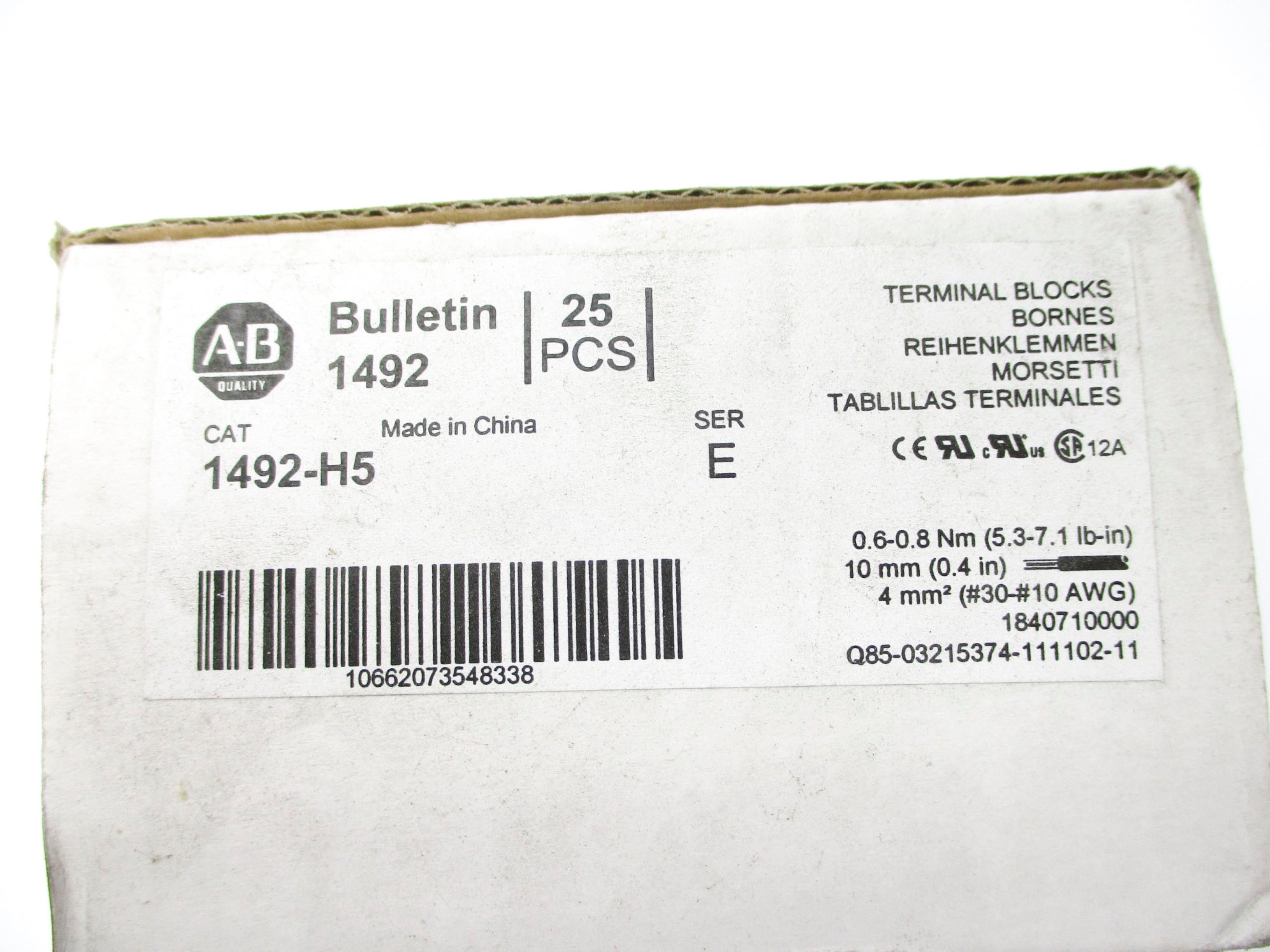 ALLEN BRADLEY 1492-H5 SER. E (WH) (PKG OF 25) NSMP