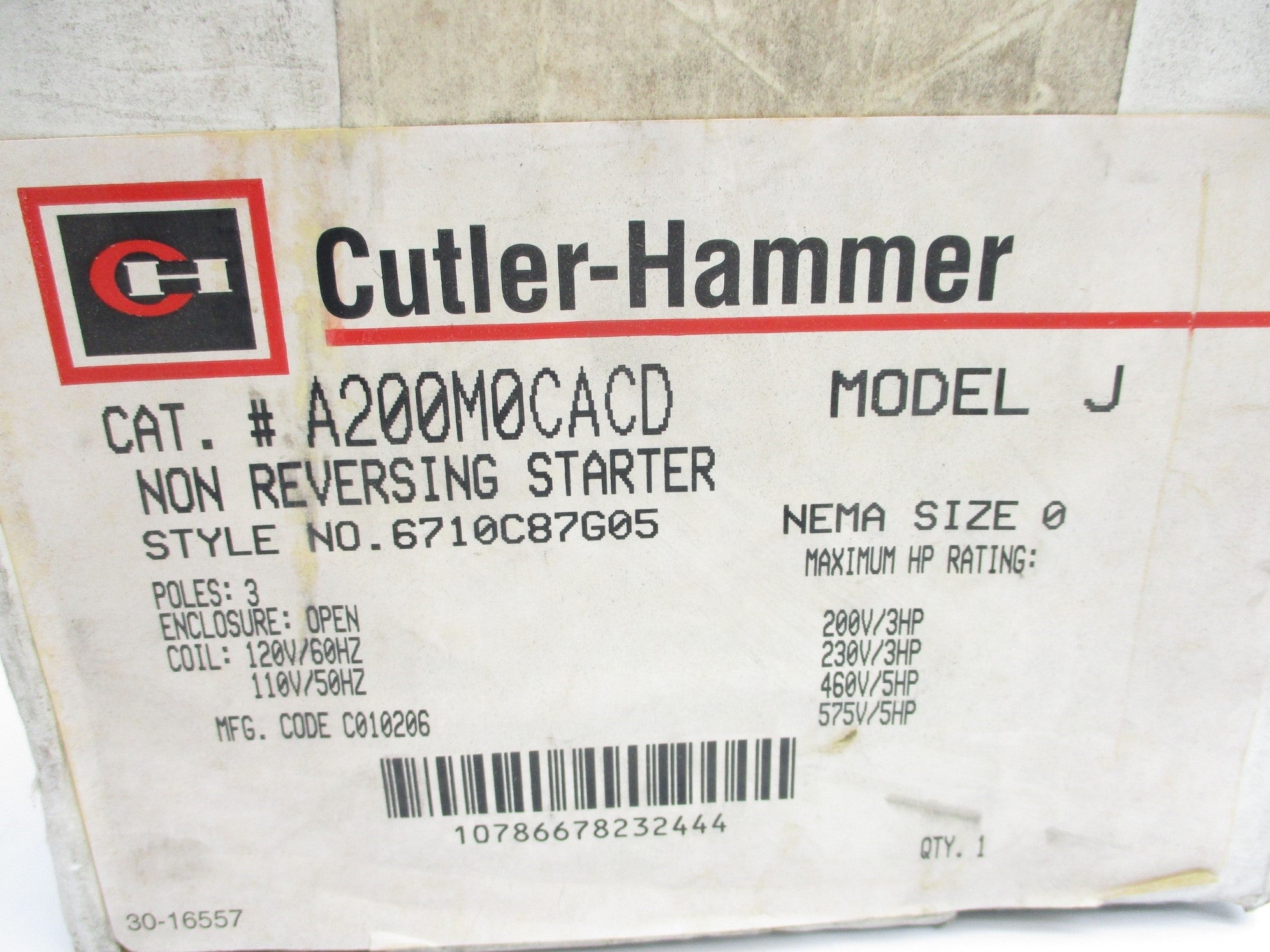 CUTLER HAMMER A200M0CACD NSMP