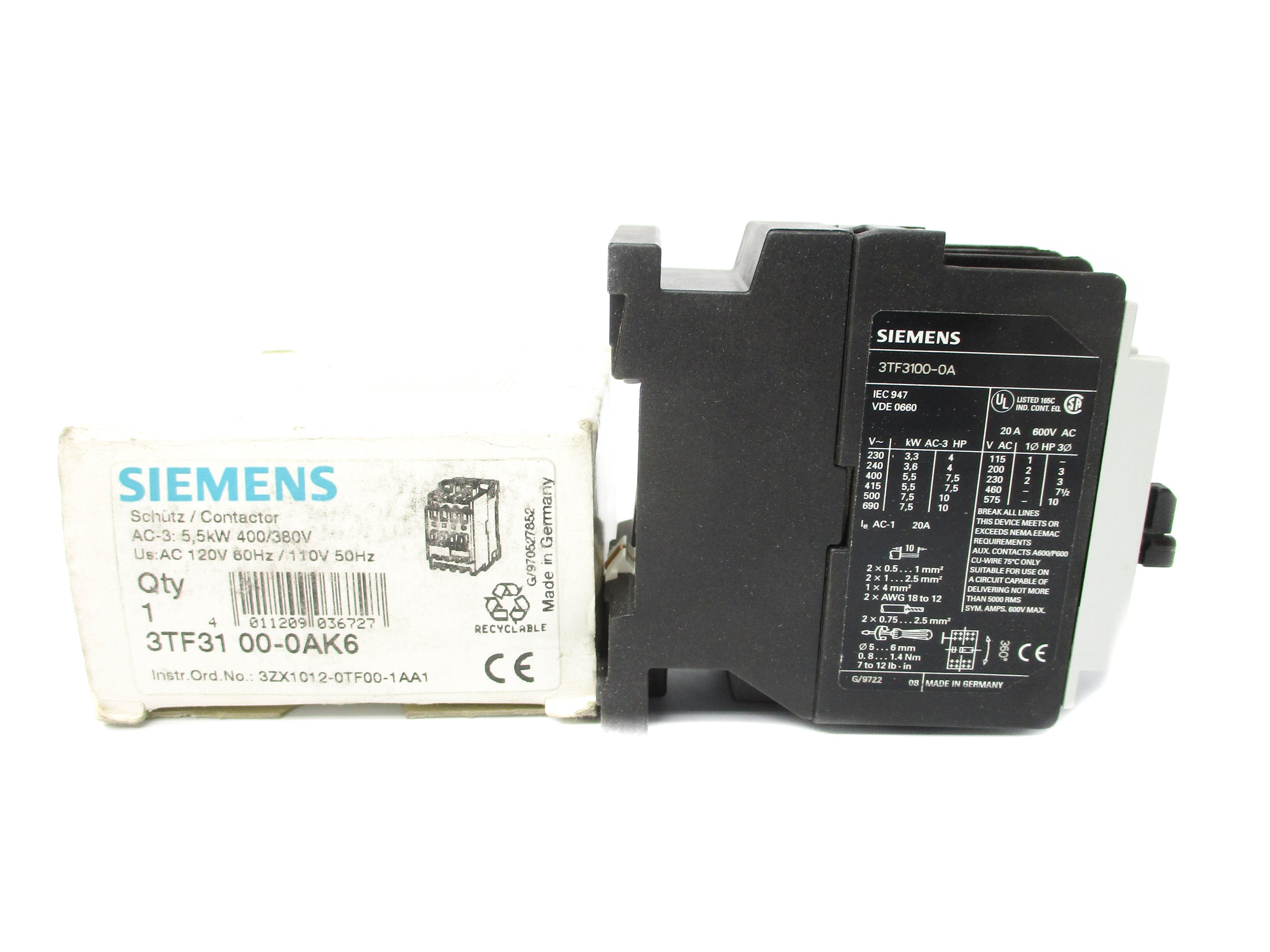 SIEMENS 3TF3100-0AK6 110/120V NSMP