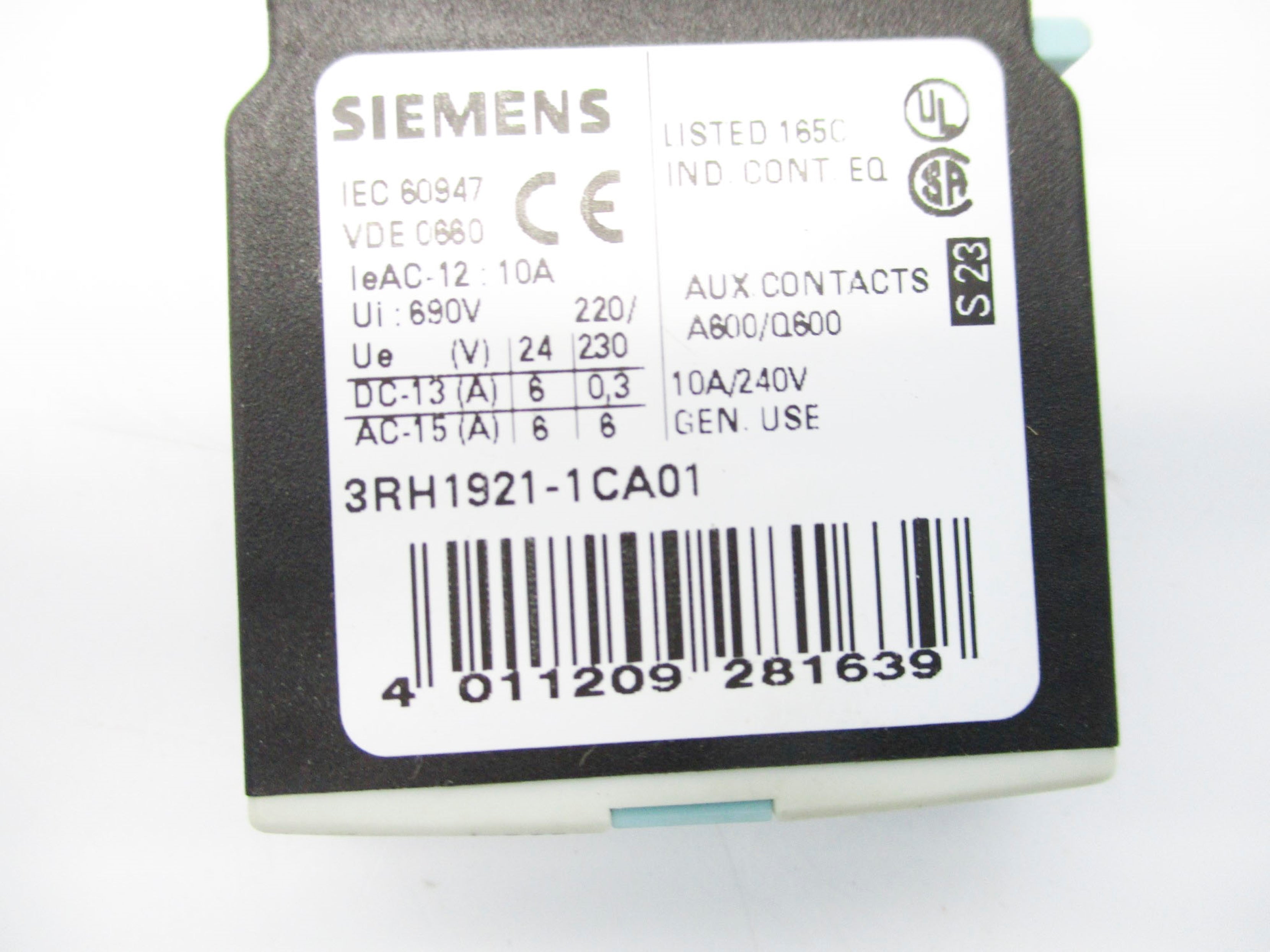 SIEMENS 3RH1921-1CA01 240V 10A UNMP