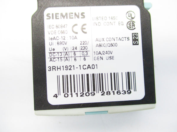 SIEMENS 3RH1921-1CA01 240V 10A UNMP