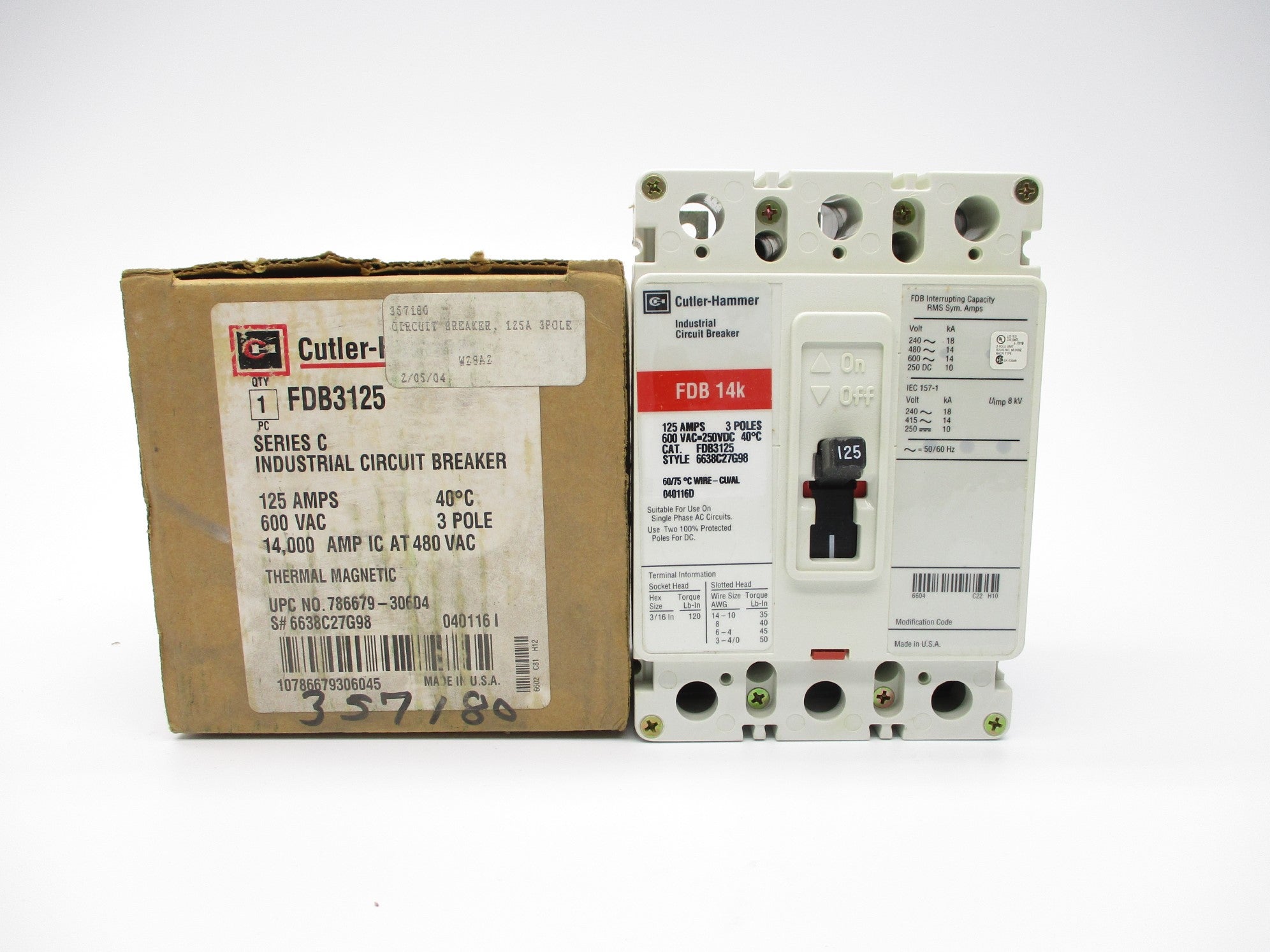 CUTLER HAMMER FDB3125 SER. C 125A 600V NSMP