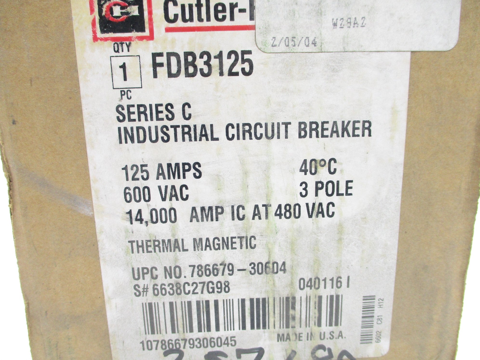 CUTLER HAMMER FDB3125 SER. C 125A 600V NSMP