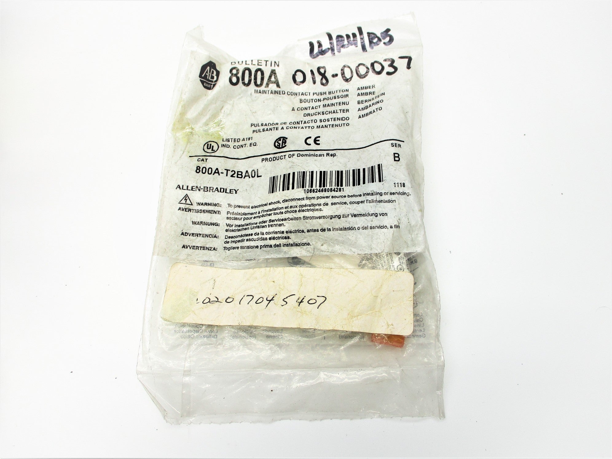 ALLEN BRADLEY 800A-T2BA0L SER. B NSMP