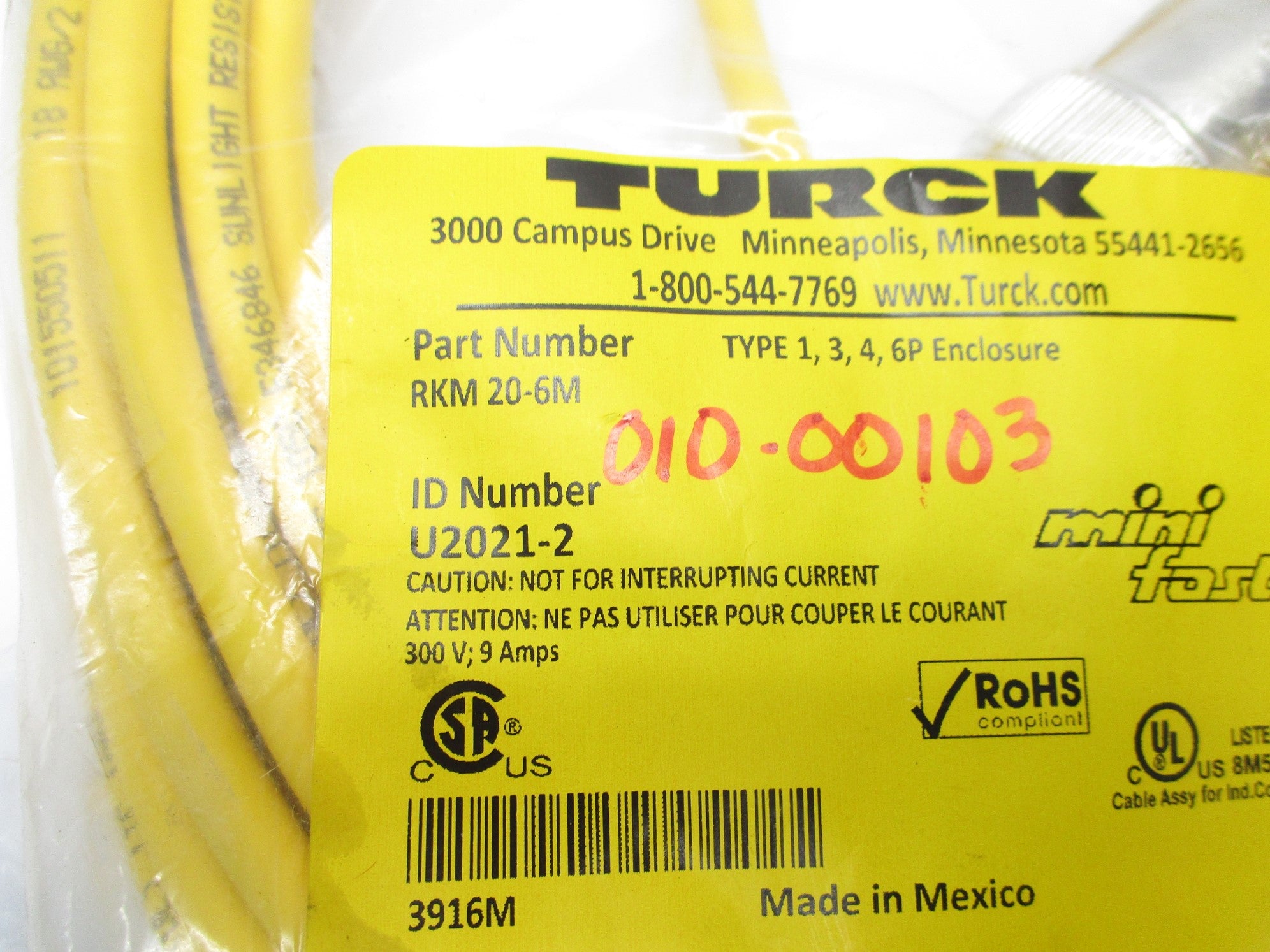 TURCK RKM20-6M U2021-2 300V 9A NSMP