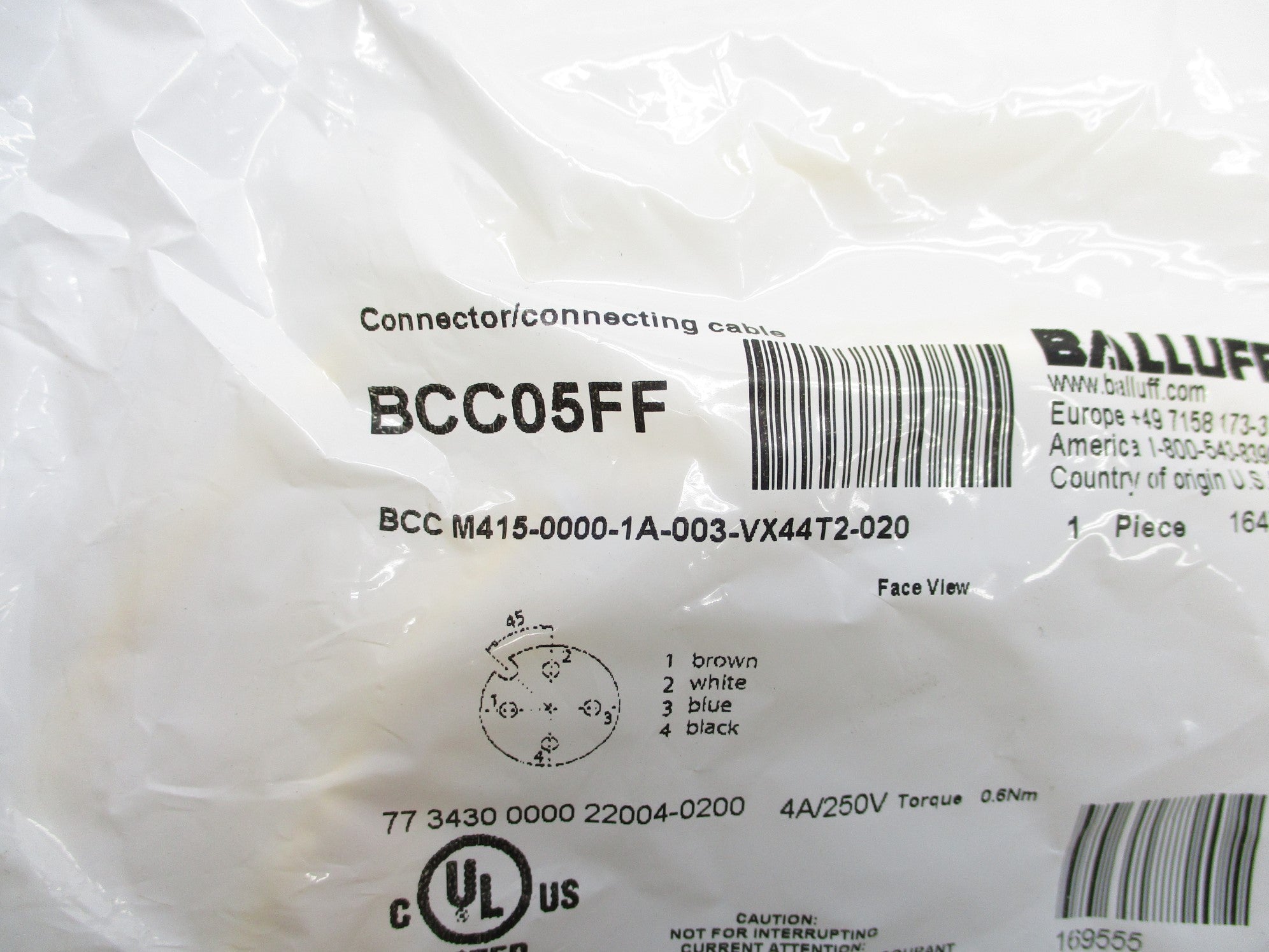 BALLUFF BCCM415-0000-1A-003-VX44T2-020 BCC05FF 250V 4A NSMP
