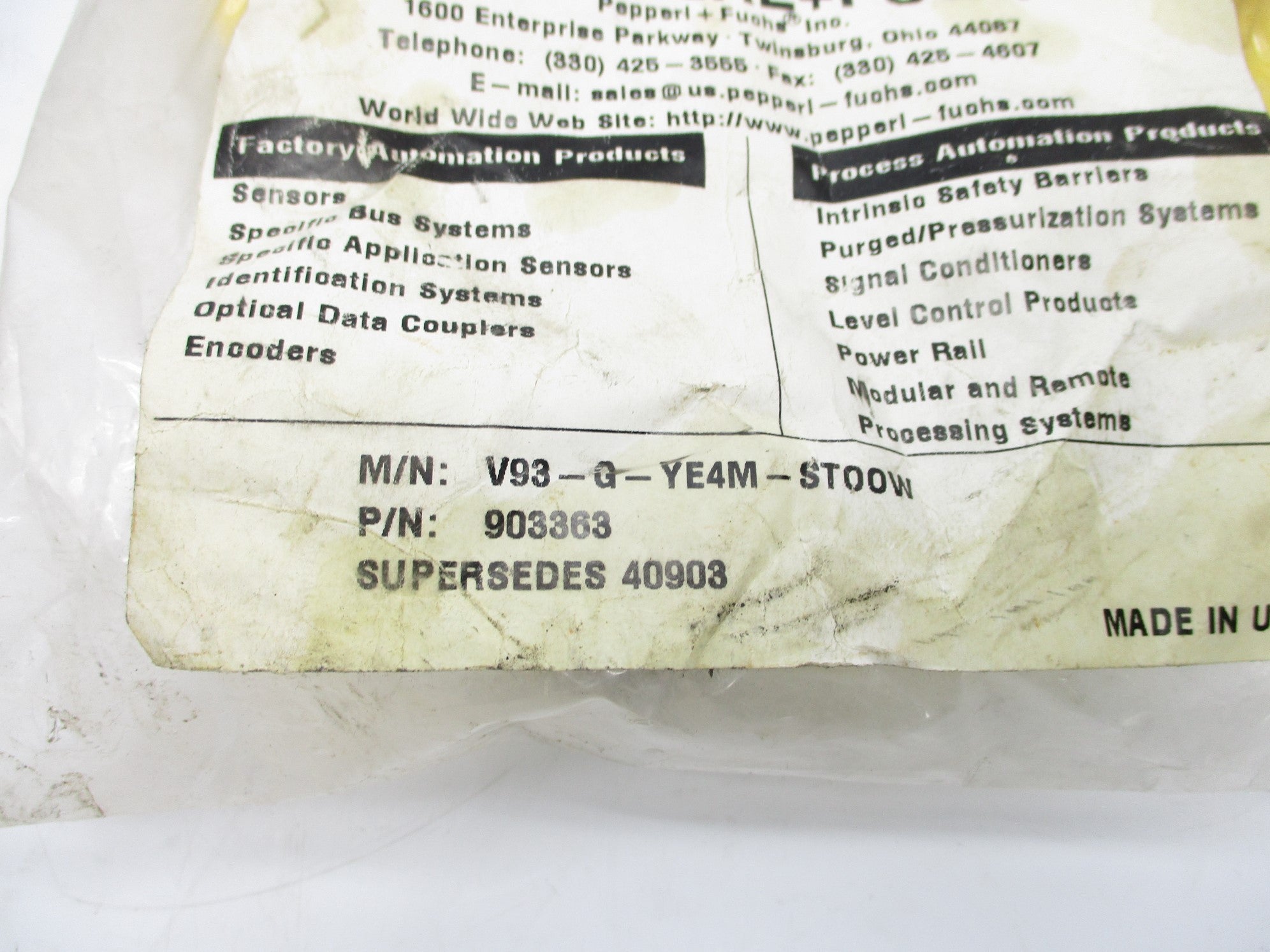 PEPPERL+FUCHS V93-G-YE4M-STOOW NSMP