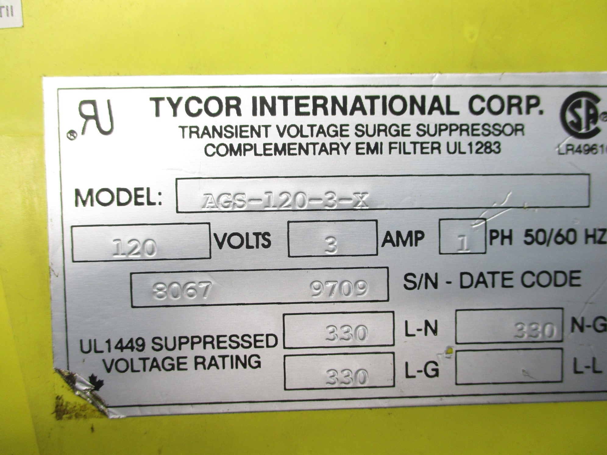 TYCOR INTERNATIONAL AGS-120-3-X UNMP